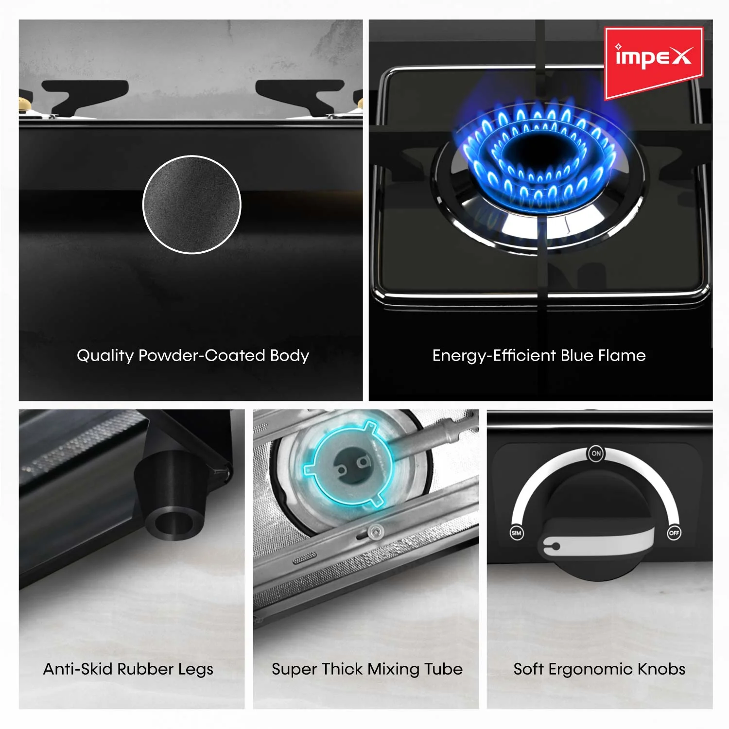 Impex 2-Burner Glasstop Gas Stove (Glaze 2B) - Image 4