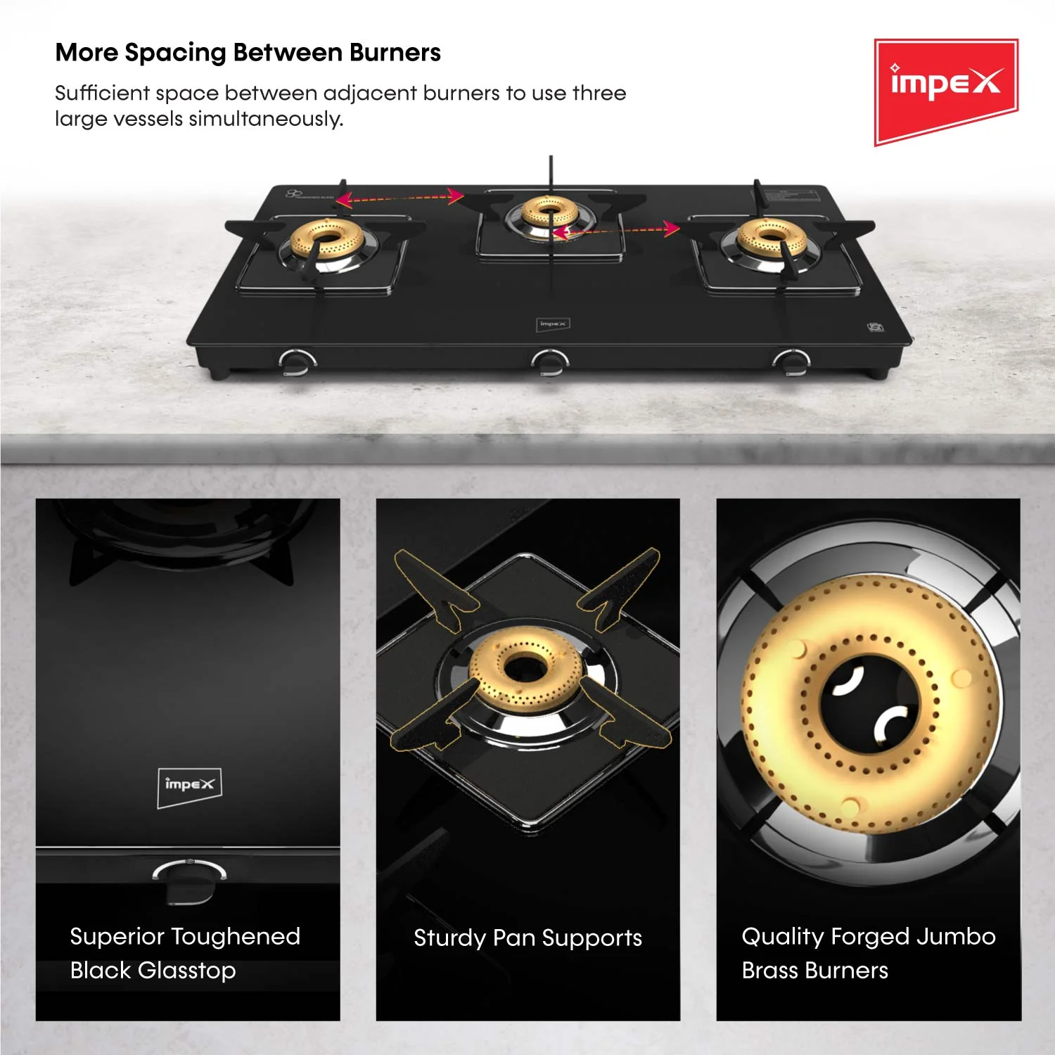 Impex 3-Burner Glasstop Gas Stove (Glaze 3B) - Image 3