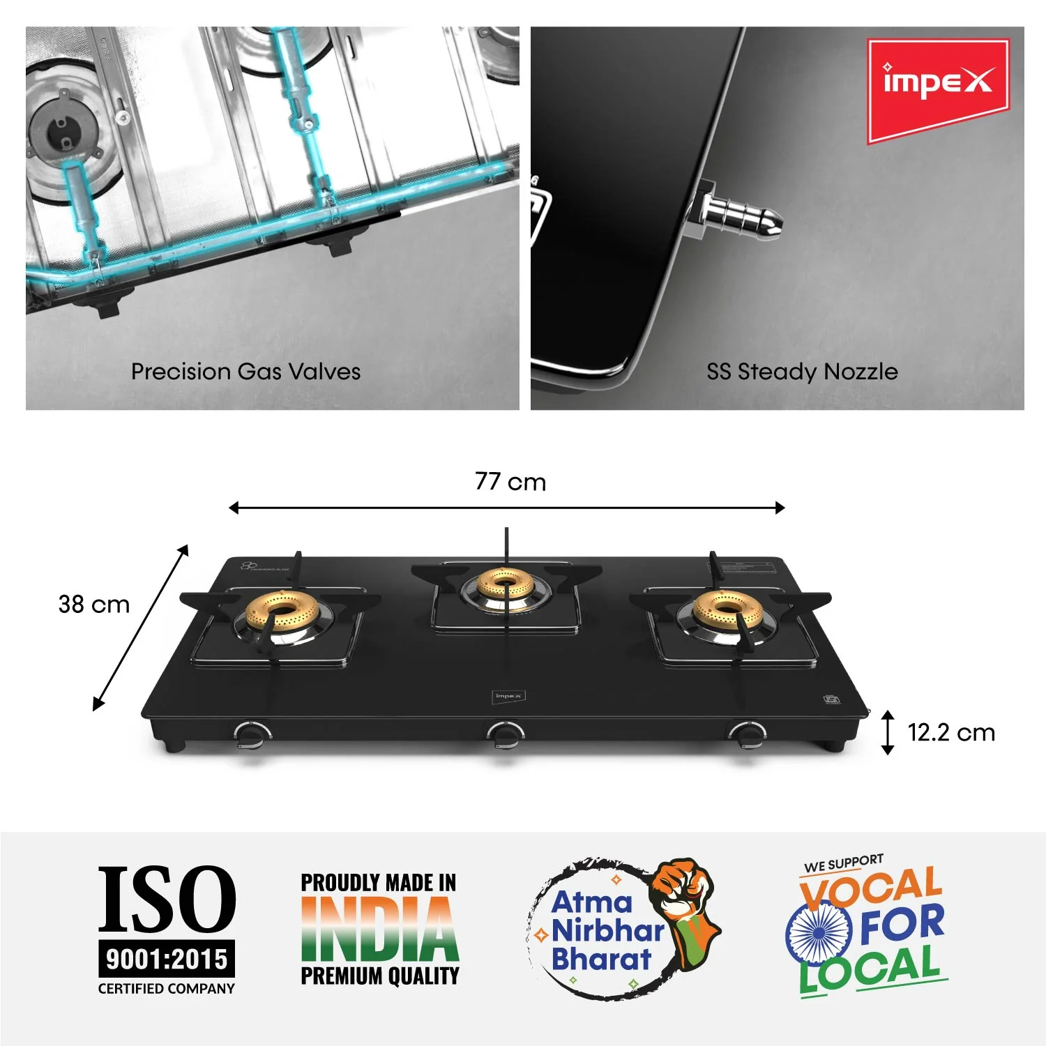 Impex 3-Burner Glasstop Gas Stove (Glaze 3B) - Image 5