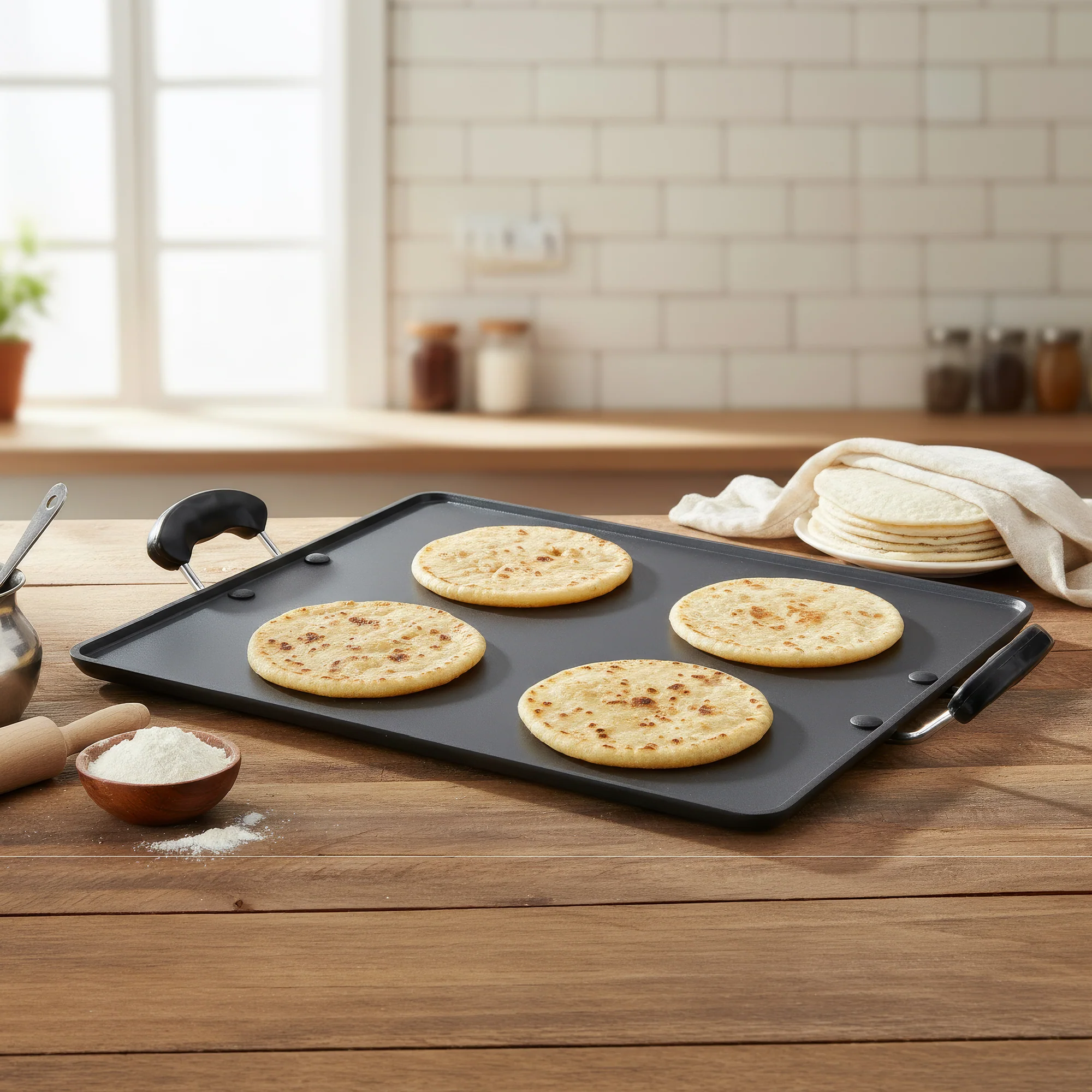 3L Stainless Steel Pressure Cooker+ 34cm Square Pathiri Tawa - Image 3