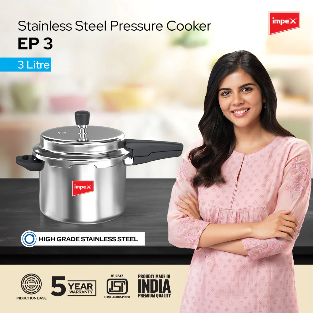 3L Stainless Steel Pressure Cooker+ 34cm Square Pathiri Tawa - Image 5