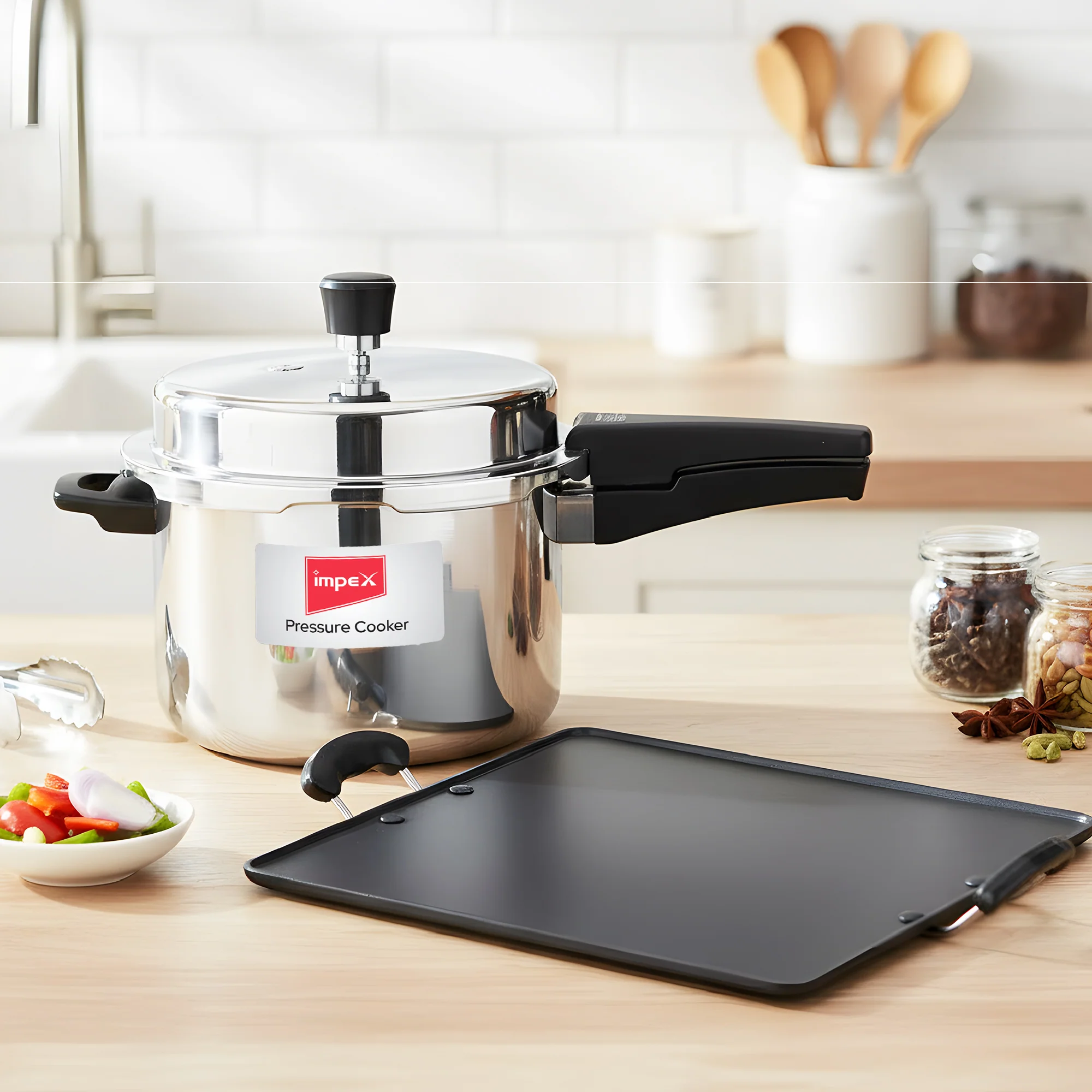 3L Stainless Steel Pressure Cooker+ 34cm Square Pathiri Tawa - Image 8