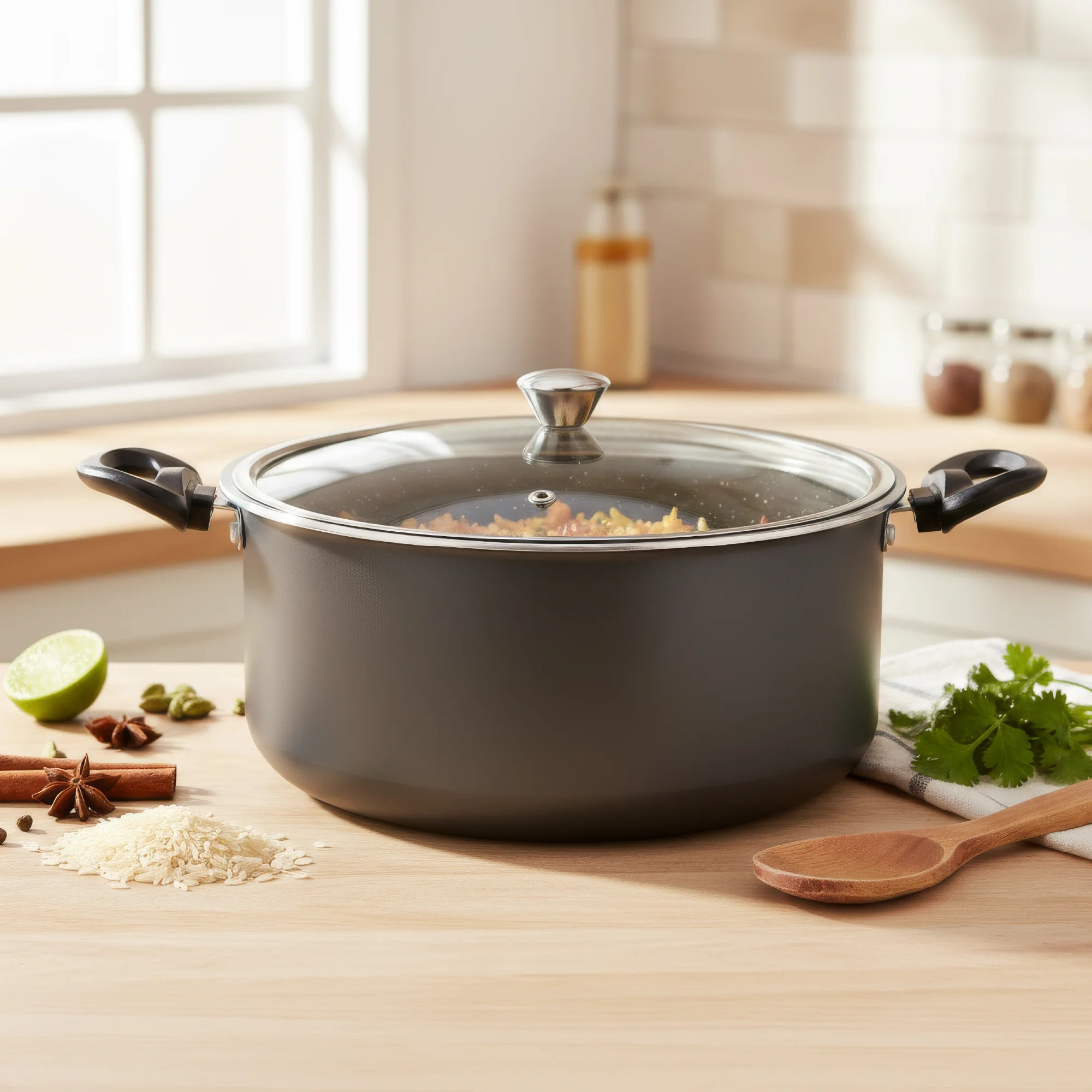 8L Non Stick Biryani Pot + 5L Aluminium Pressure Cooker + 36cm Non Stick Pathiri Tawa - Image 3