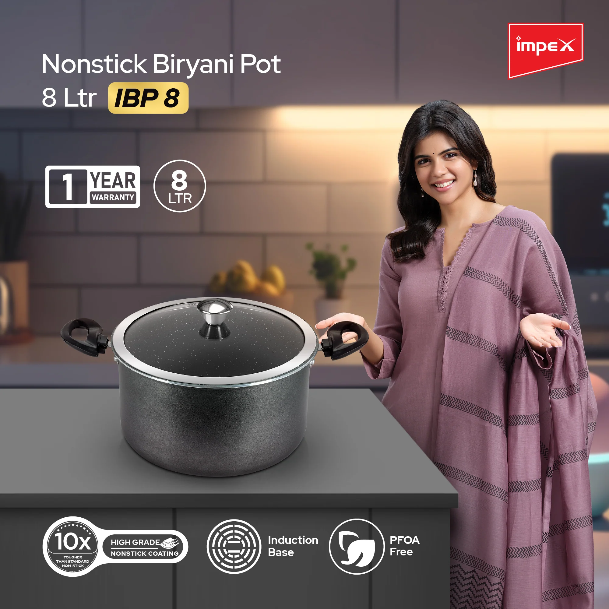 8L Non Stick Biryani Pot + 5L Aluminium Pressure Cooker + 36cm Non Stick Pathiri Tawa - Image 4