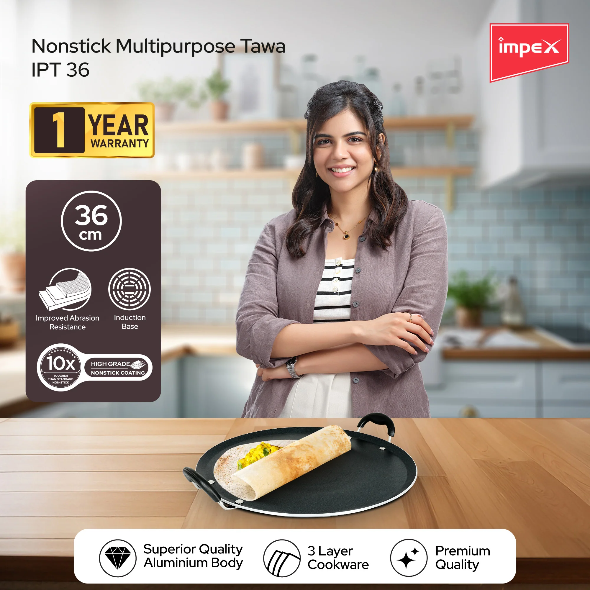 8L Non Stick Biryani Pot + 5L Aluminium Pressure Cooker + 36cm Non Stick Pathiri Tawa - Image 7