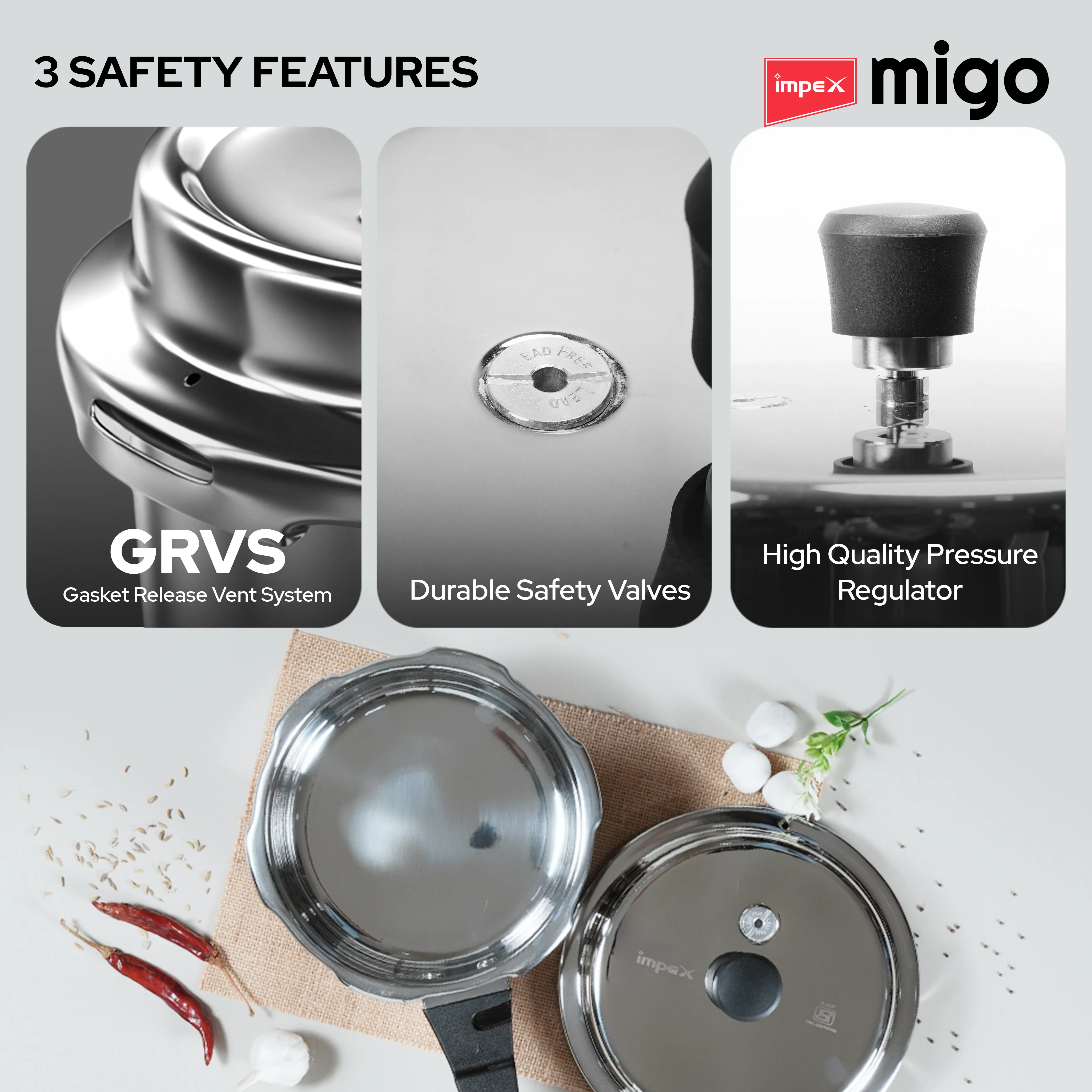 IMPEX Migo 3 L Stainless Steel Pressure cooker IFC 3 SS Induction Bottom (Stainless Steel) - Image 3