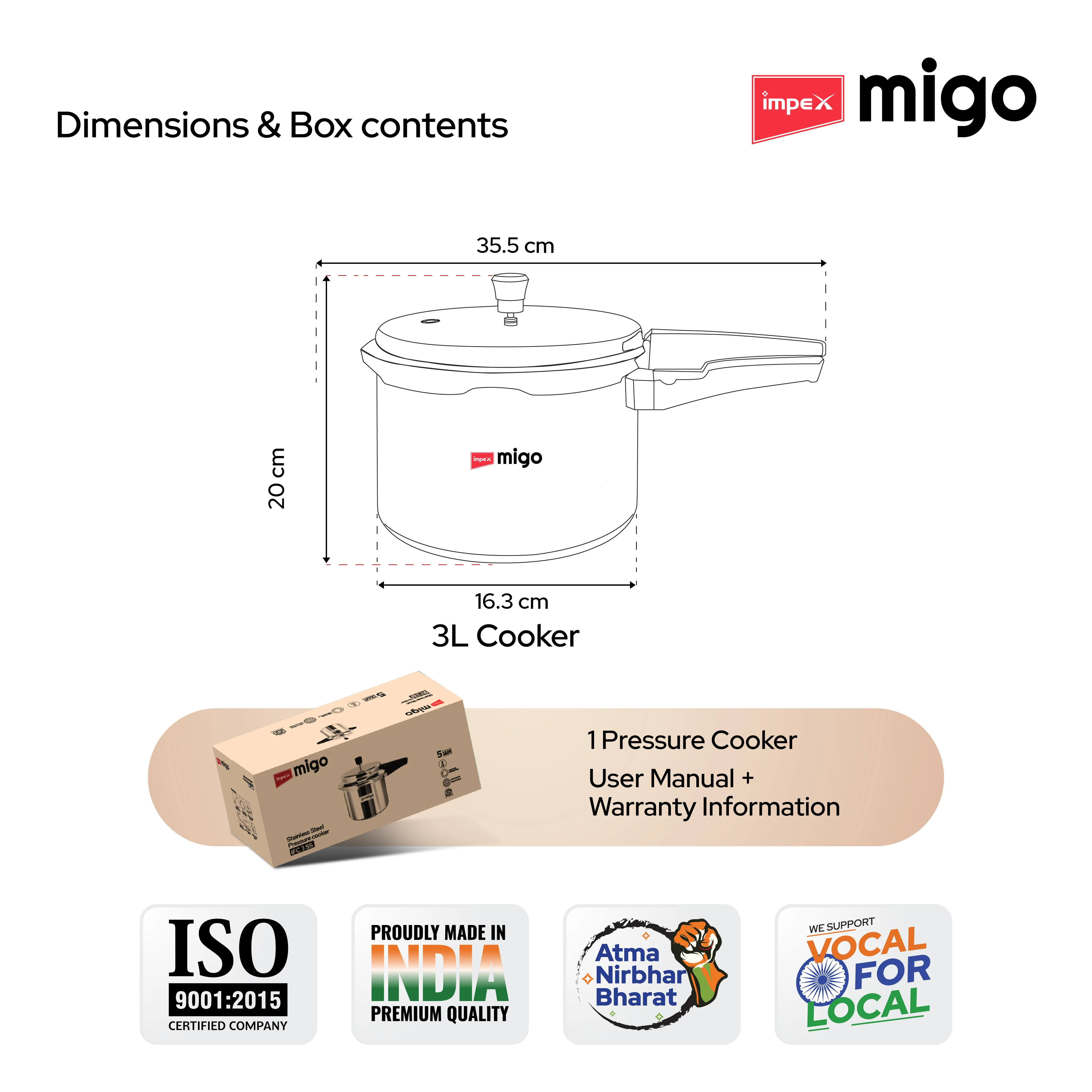 IMPEX Migo 3 L Stainless Steel Pressure cooker IFC 3 SS Induction Bottom (Stainless Steel) - Image 9