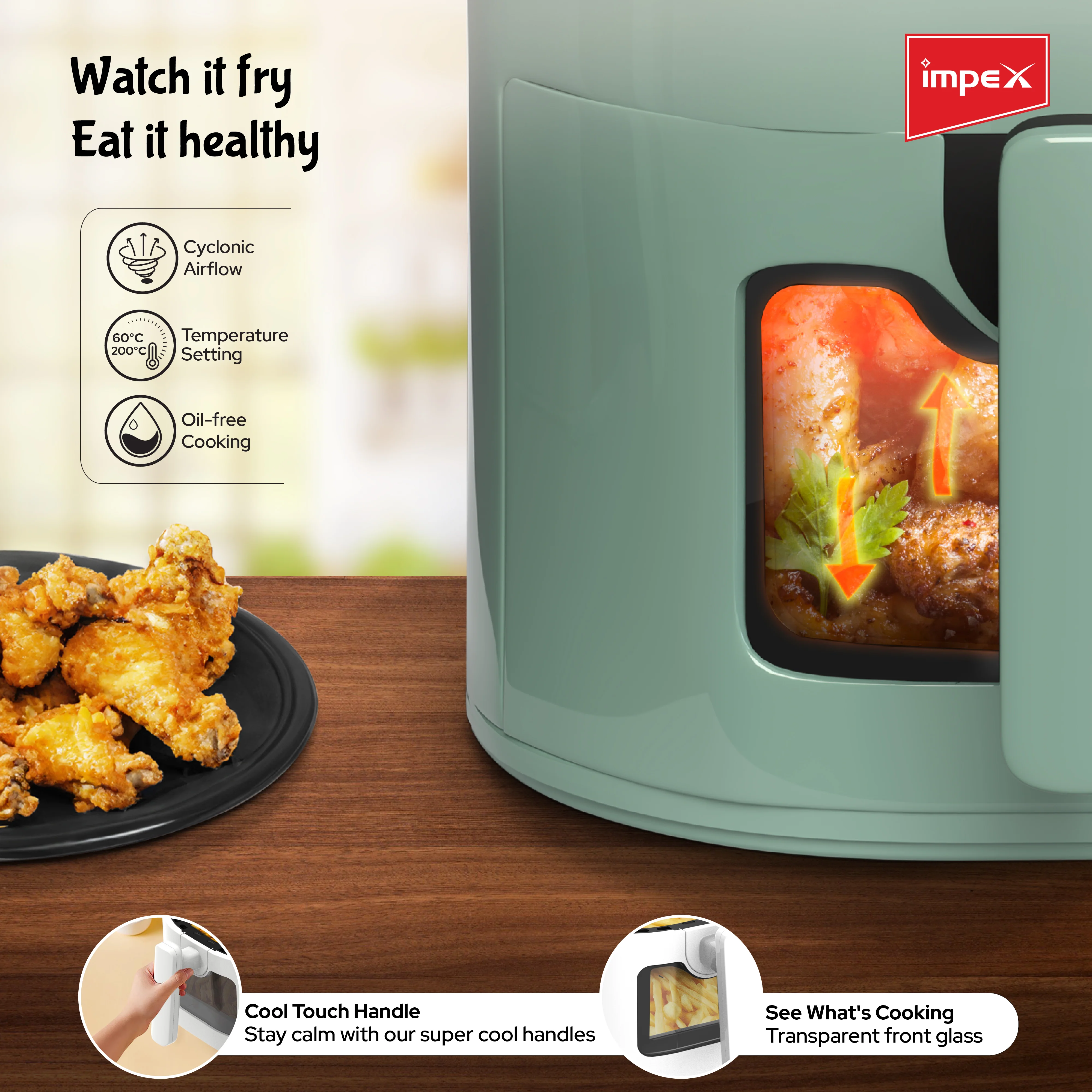 4.5L Air fryer SMARTFRY DS45 1200W Mint Green - Image 3