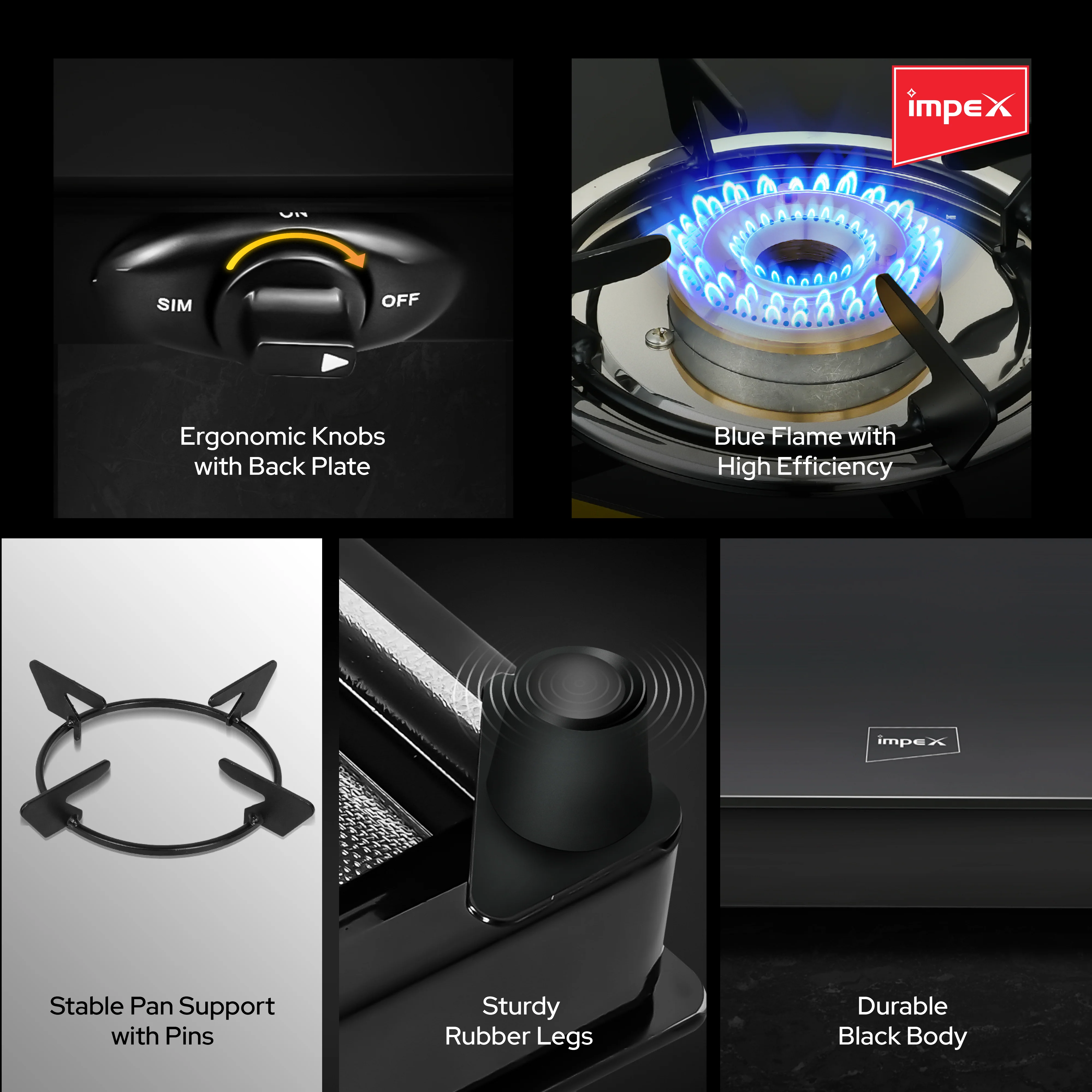 Impex Aspira Ador 2B Glasstop Gas Stove | 2 Brass Burners, Toughened Glass, Powder Coated Body, 2+5 Year Warranty | Black - Image 4