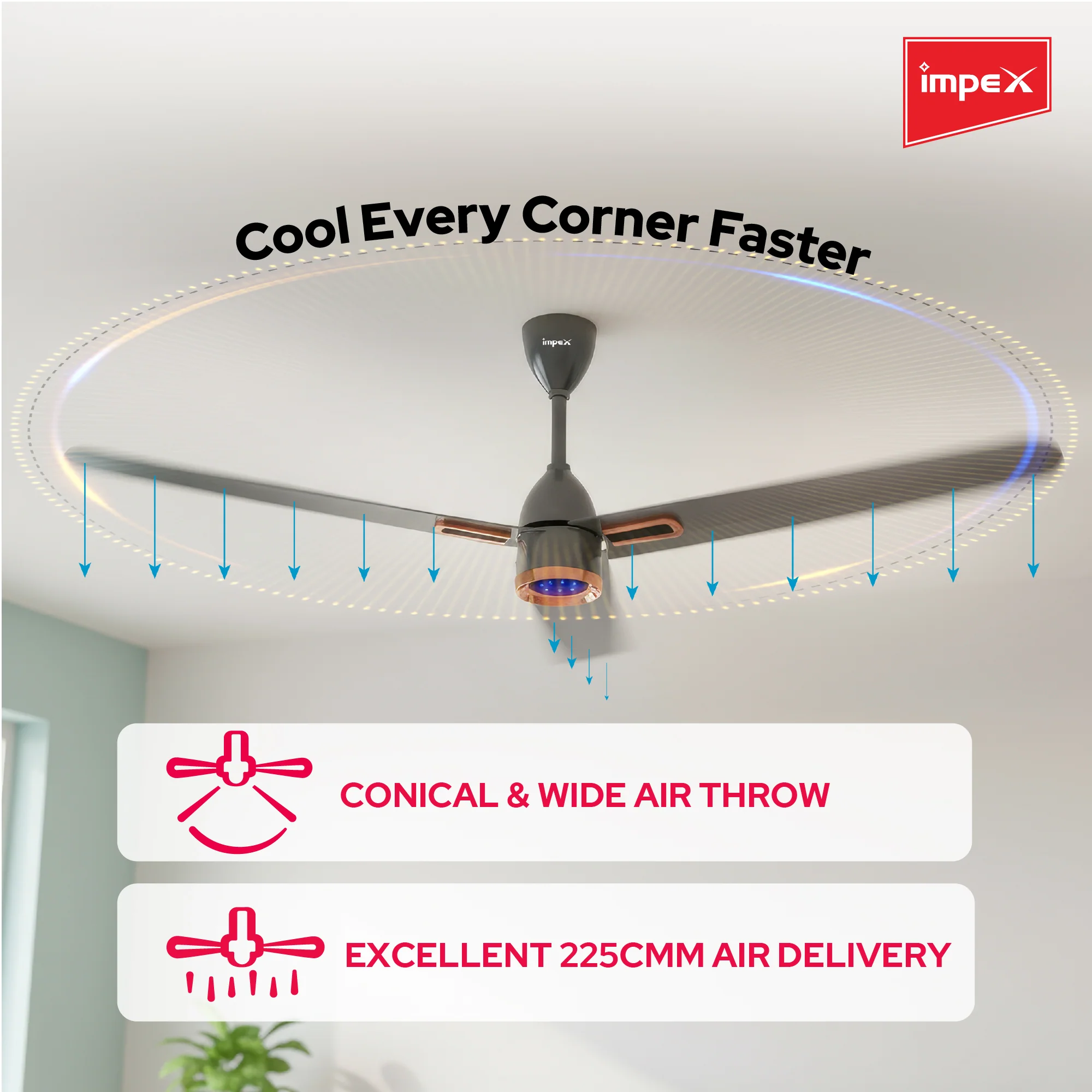 Impex ATOM GLOW SMOKE BROWN 1200 mm BLDC Ceiling Fan with Remote, 5-Star Rating and Smart Glow LED - Image 3