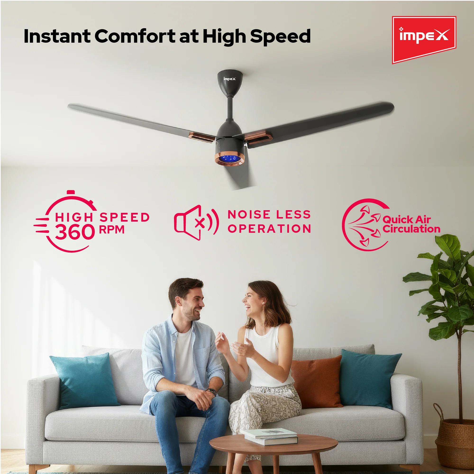 Impex ATOM GLOW SMOKE BROWN 1200 mm BLDC Ceiling Fan with Remote, 5-Star Rating and Smart Glow LED - Image 4