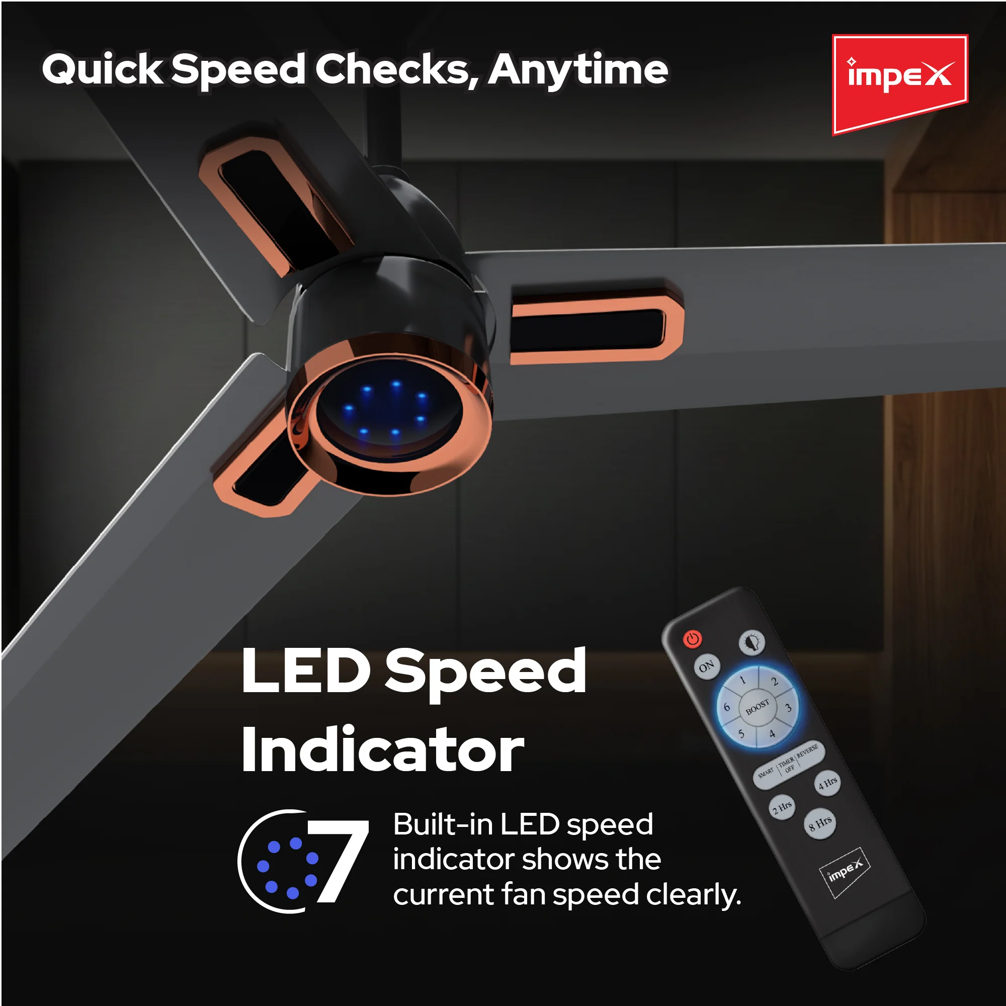 Impex ATOM GLOW SMOKE BROWN 1200 mm BLDC Ceiling Fan with Remote, 5-Star Rating and Smart Glow LED - Image 5