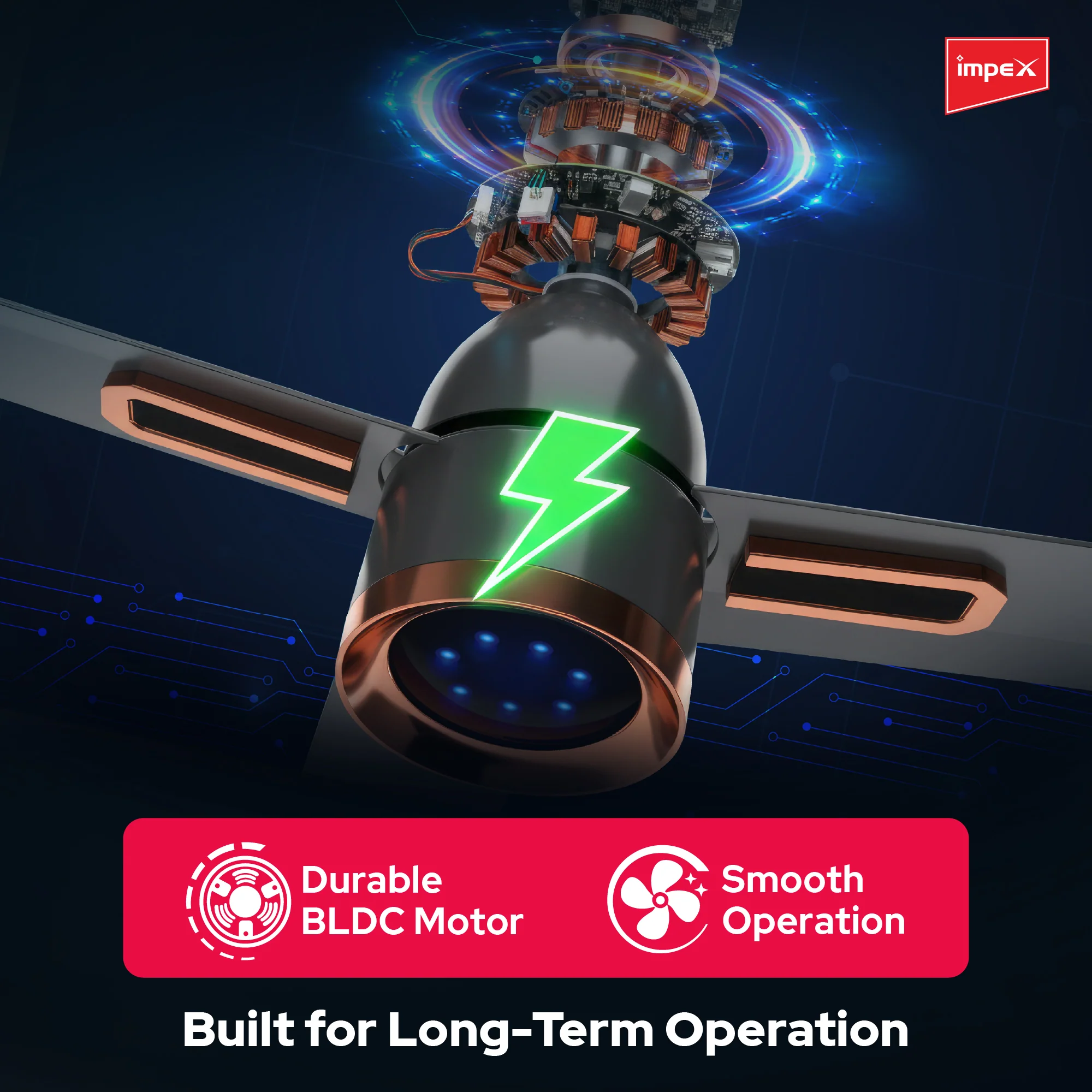 Impex ATOM GLOW SMOKE BROWN 1200 mm BLDC Ceiling Fan with Remote, 5-Star Rating and Smart Glow LED - Image 7