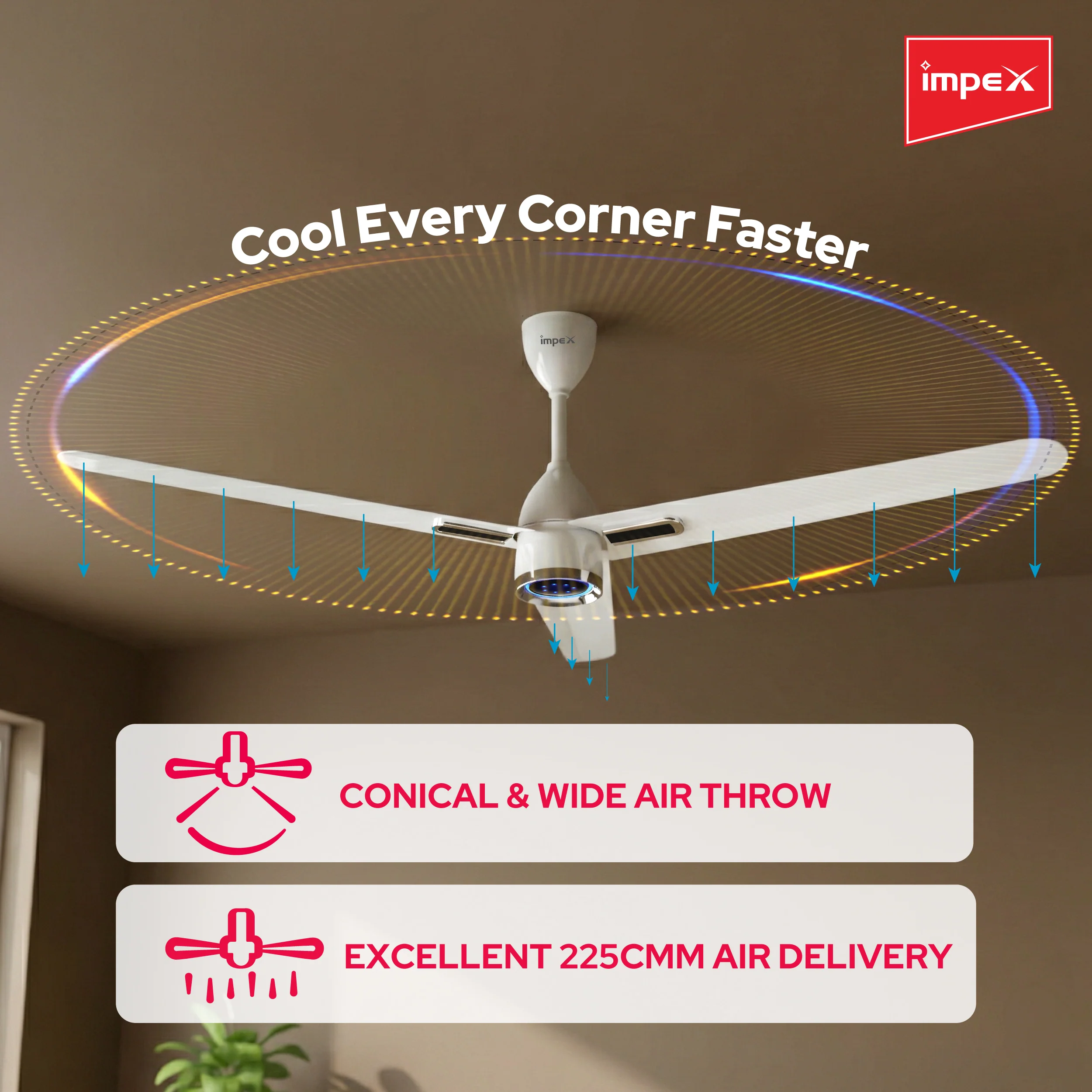 Impex ATOM GLOW WHITE 1200 mm BLDC Ceiling Fan with Remote, 5-Star Rating and Smart Glow LED - Image 3