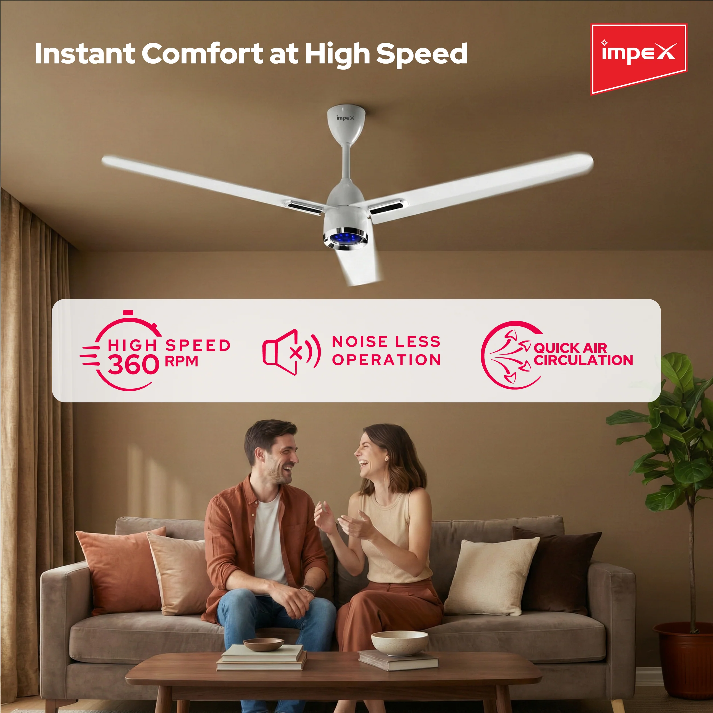 Impex ATOM GLOW WHITE 1200 mm BLDC Ceiling Fan with Remote, 5-Star Rating and Smart Glow LED - Image 4