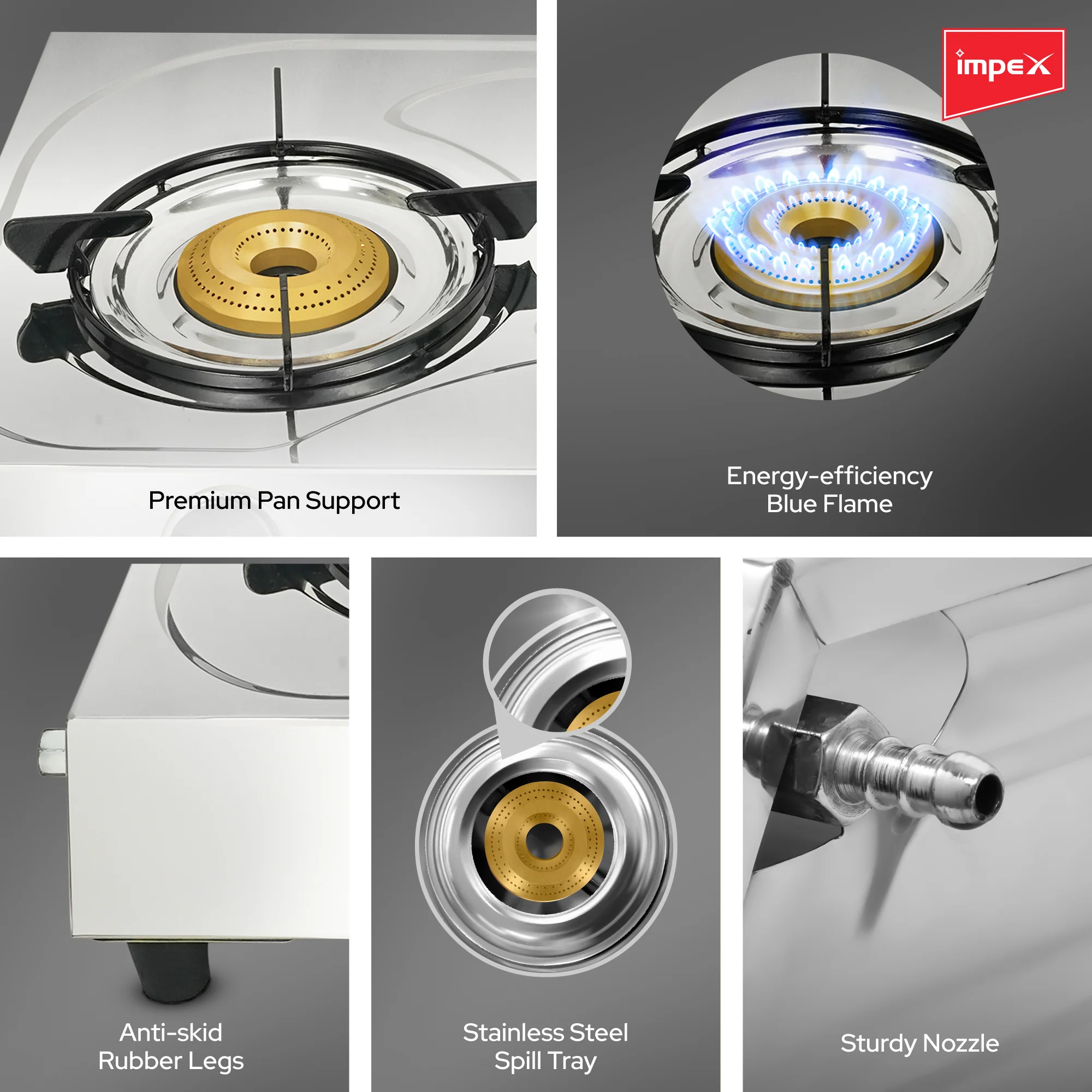 Impex Aura 3B Stainless Steel 3-Burner Gas Stove with 1 Jumbo, 2 Medium Burners, and 2-Year Warranty - Image 4