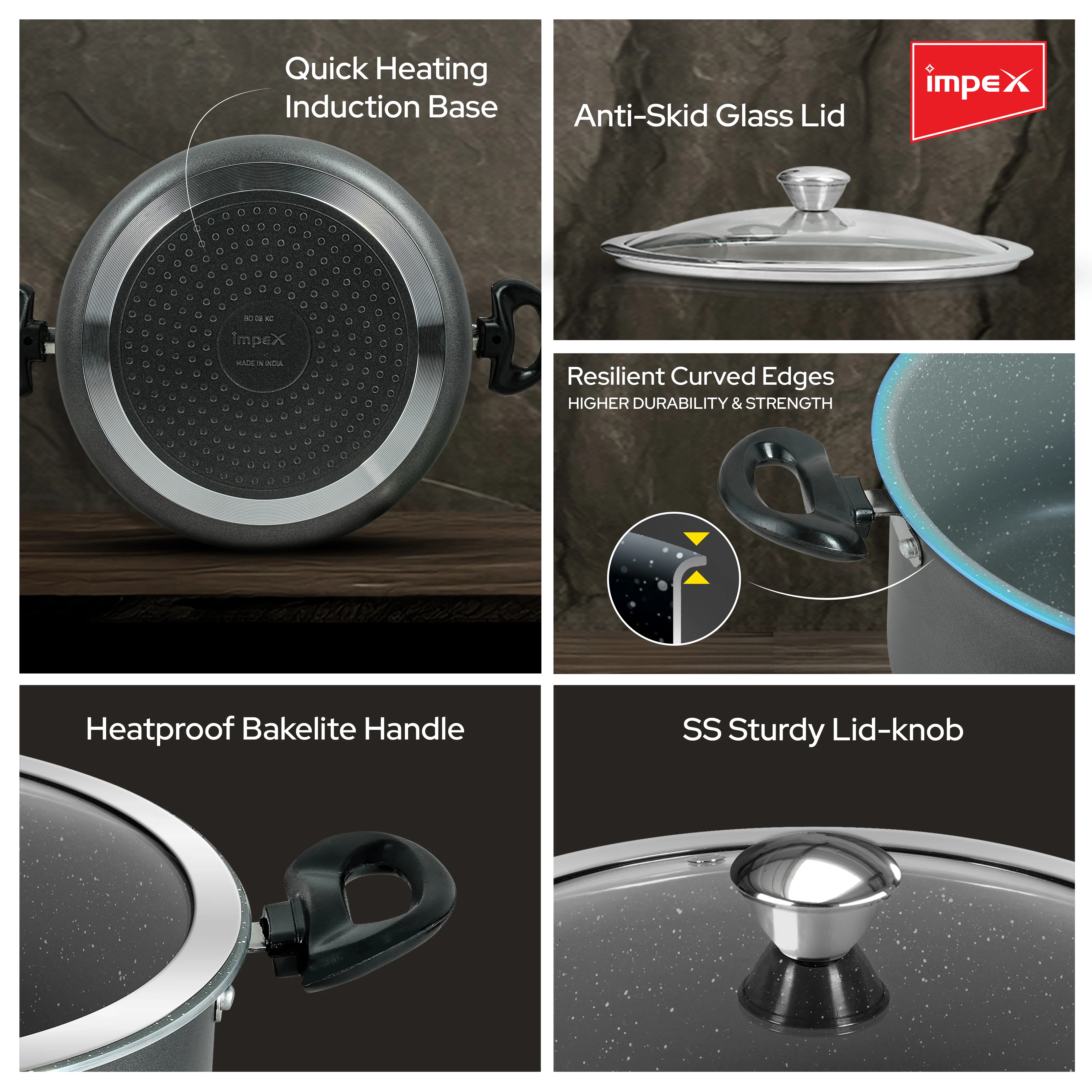 Impex Biryani Pot 6 Ltr With RIB (IBP6) – Non-Stick, Induction Friendly, Aluminium with Granite Coating, 1-Year Warranty - Image 5