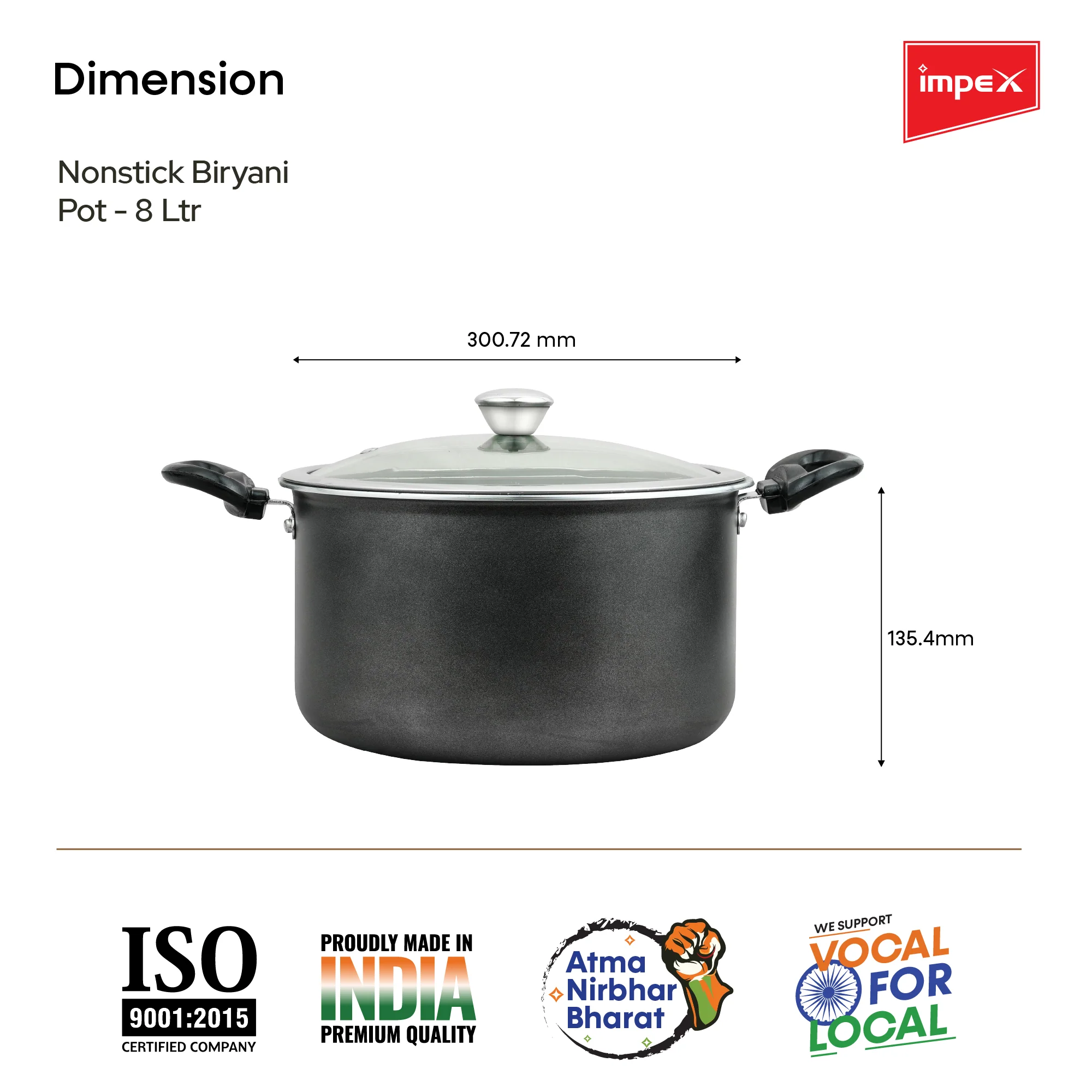 Impex Biryani Pot 8 Ltr With RIB (IBP8) – Non-Stick, Induction Friendly, Aluminium with Granite Coating, 1-Year Warranty - Image 5