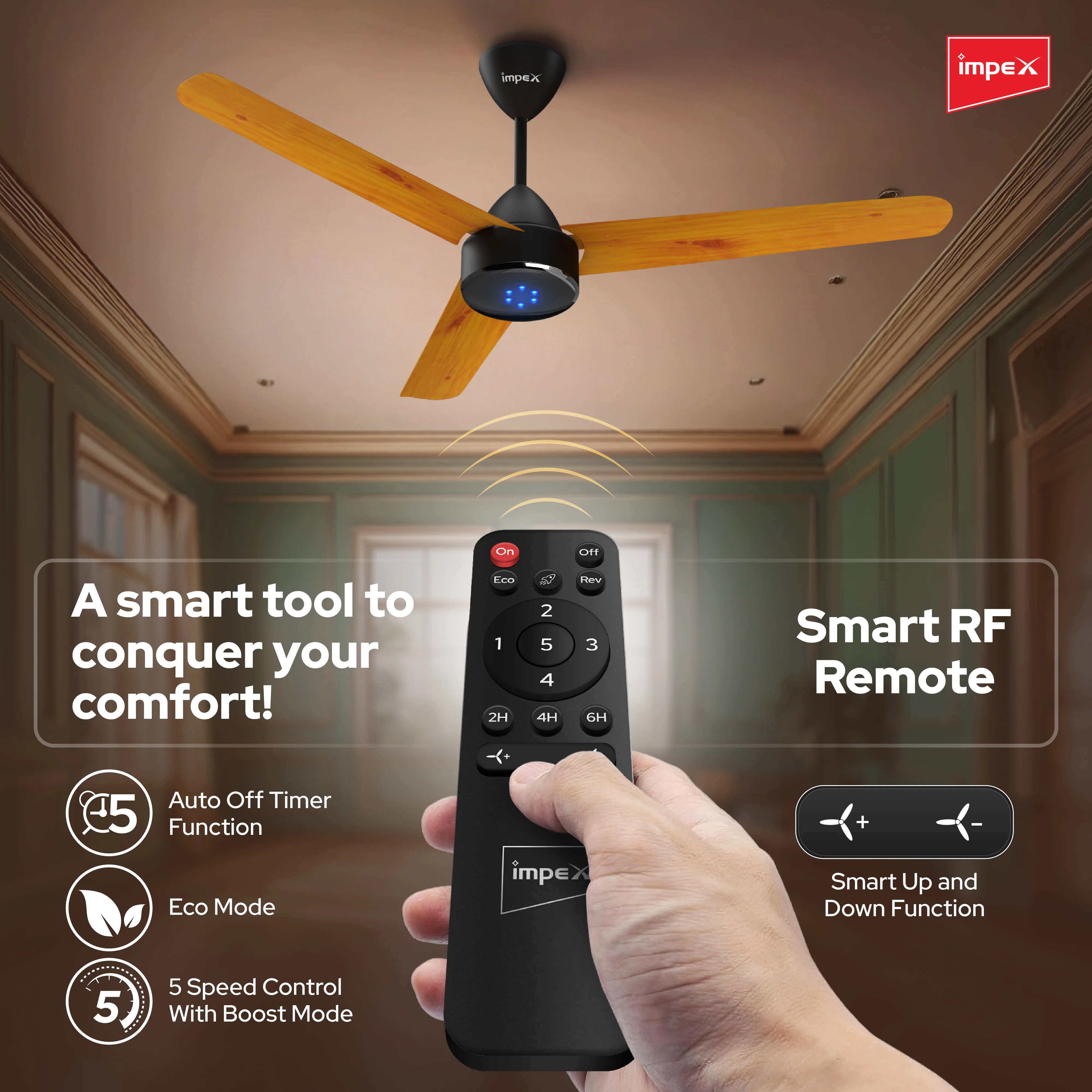 Impex 1200mm Ceiling Fan BLDC ATOM 28 PRIME R with Remote - 5 Star | 5 Year Warranty - Image 4