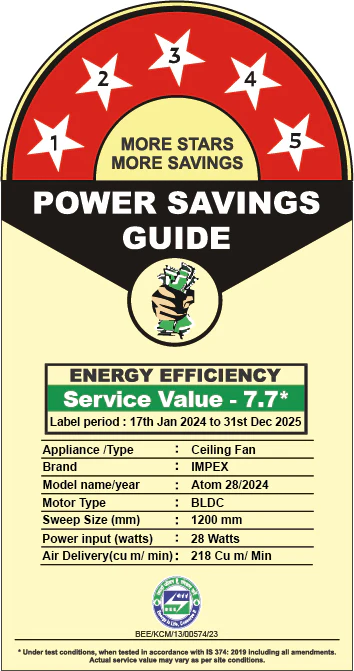 Impex BLDC Ceiling Fan ATOM 28 5 Star Rated Ceiling Fans for Home with Remote Control | Upto 65% Energy Saving High Speed Fan Having 5 Years Warranty (Matte White) - Image 6