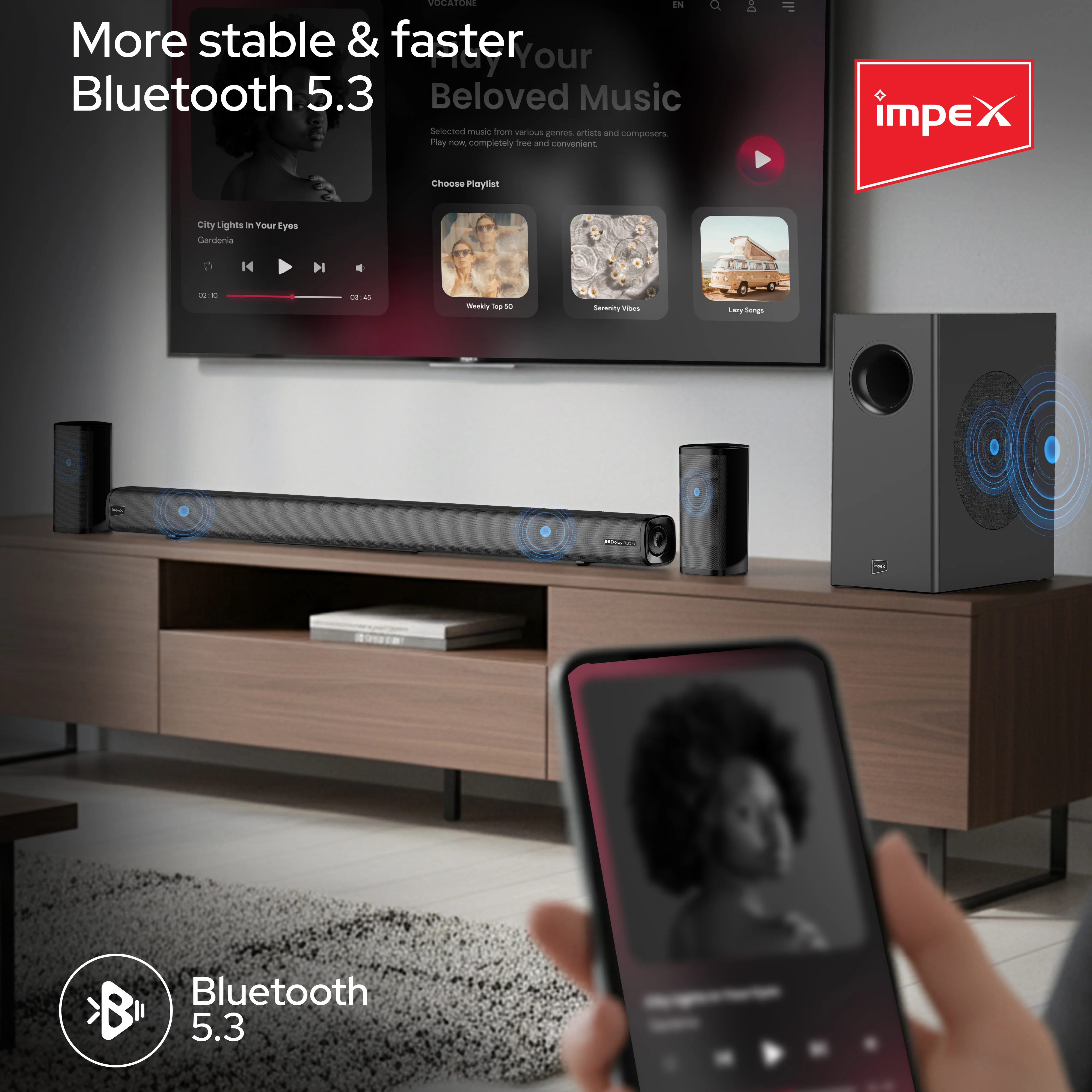 Impex BoomBar HK800 210W 2.1 Channel Soundbar with Wireless Sub-Woofer, Surround Speakers, Dolby Audio, and 1-Year Warranty (Black) - Image 7