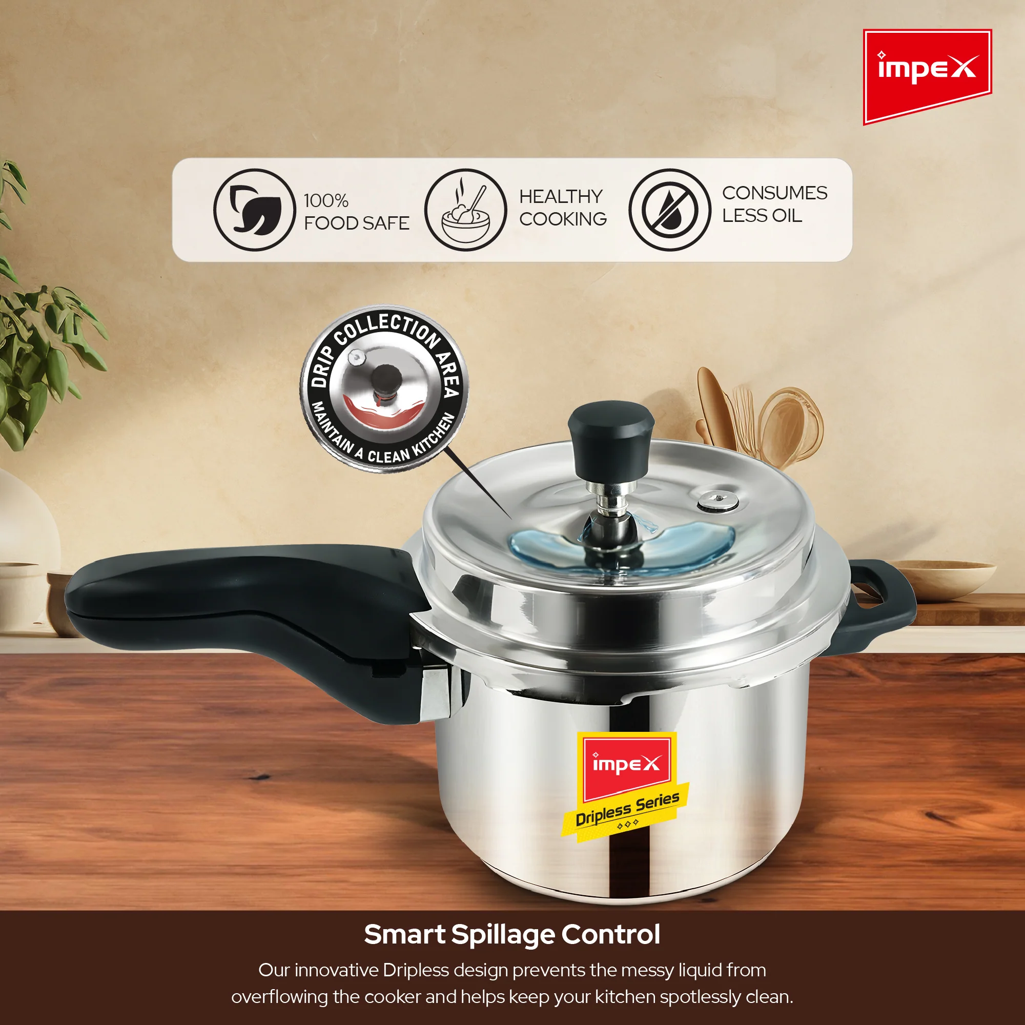 Impex CLASSIC DRIPLESS D3 Stainless Steel Pressure Cooker, 3 Litre, Induction Compatible, Dripless Lid, and 5-Year Warranty - Image 4