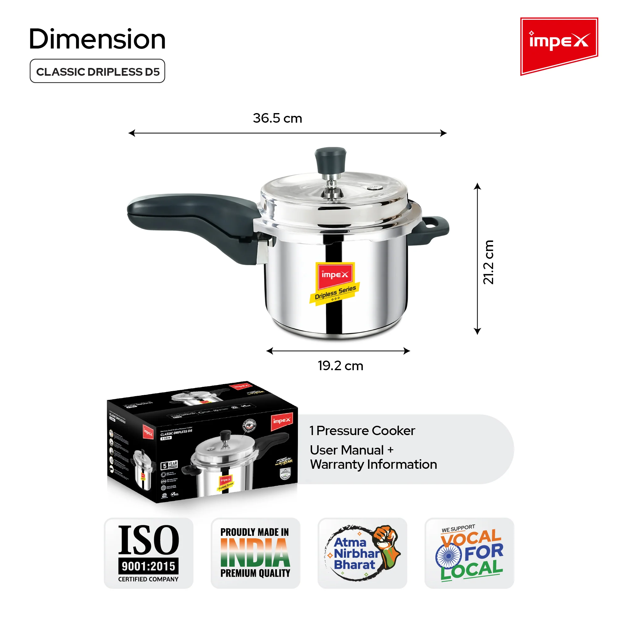 Impex CLASSIC DRIPLESS D3 Stainless Steel Pressure Cooker, 3 Litre, Induction Compatible, Dripless Lid, and 5-Year Warranty - Image 6