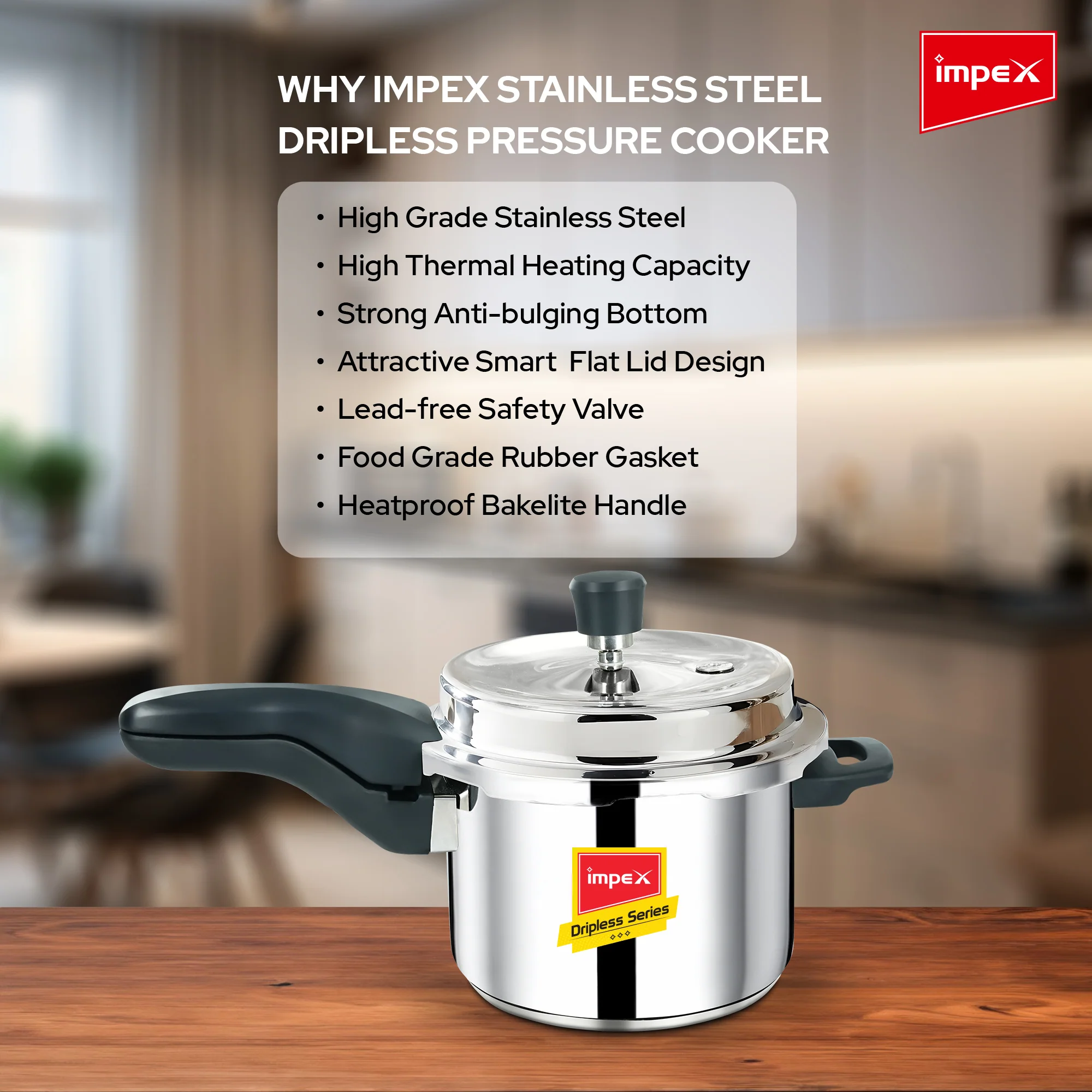 Impex CLASSIC DRIPLESS D5 Stainless Steel Pressure Cooker, 5 Litre, Induction Compatible, Dripless Lid, and 5-Year Warranty - Image 5