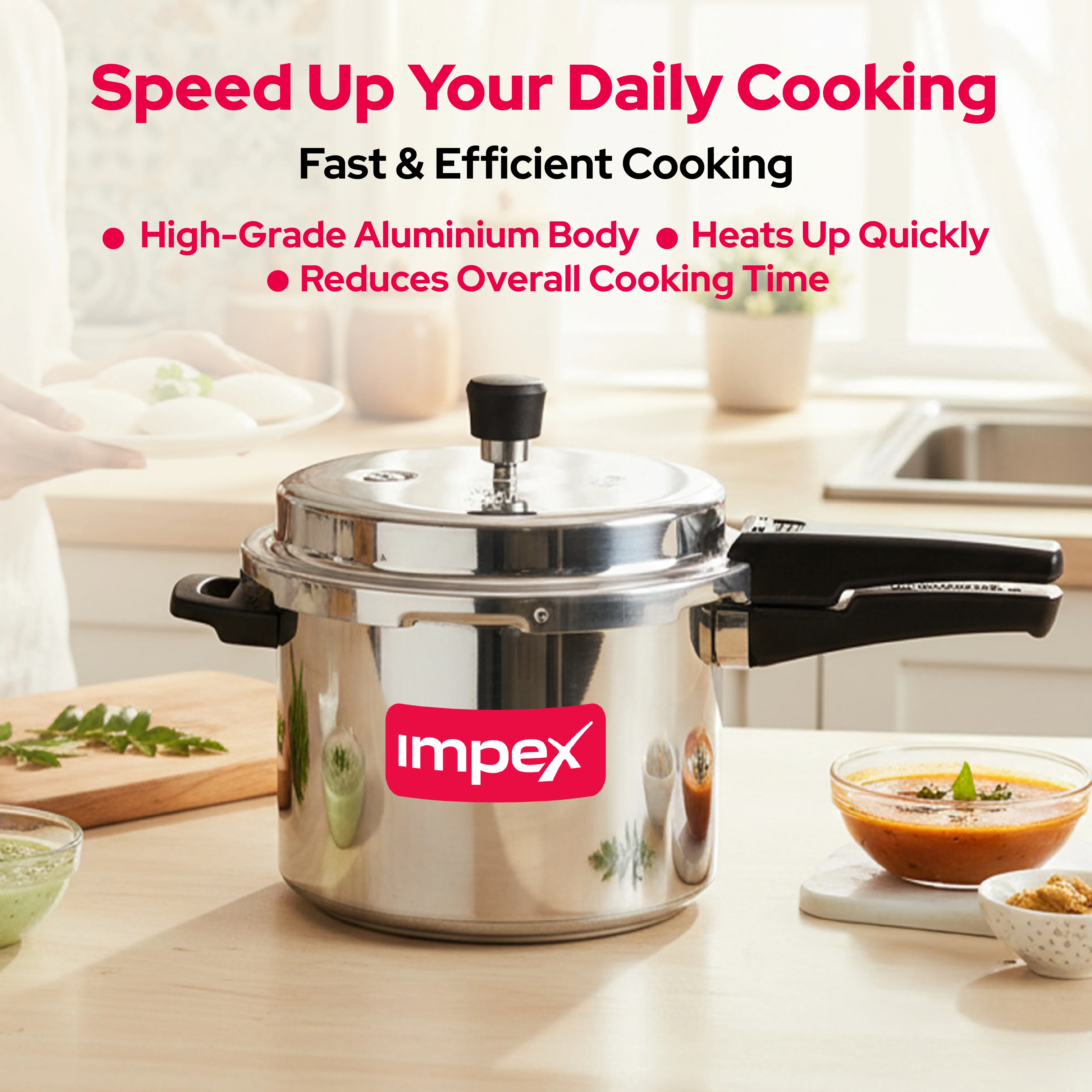 Impex ECO 5 L Induction Base Aluminium Pressure Cooker with Outer Lid (Silver) - Image 4