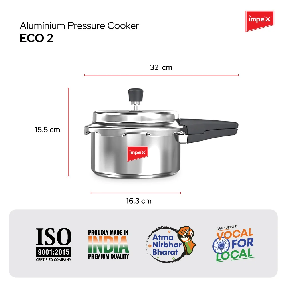 Impex ECO 2 Induction Base Outer Lid Aluminium Pressure Cooker, 2 litres, Silver - Image 5