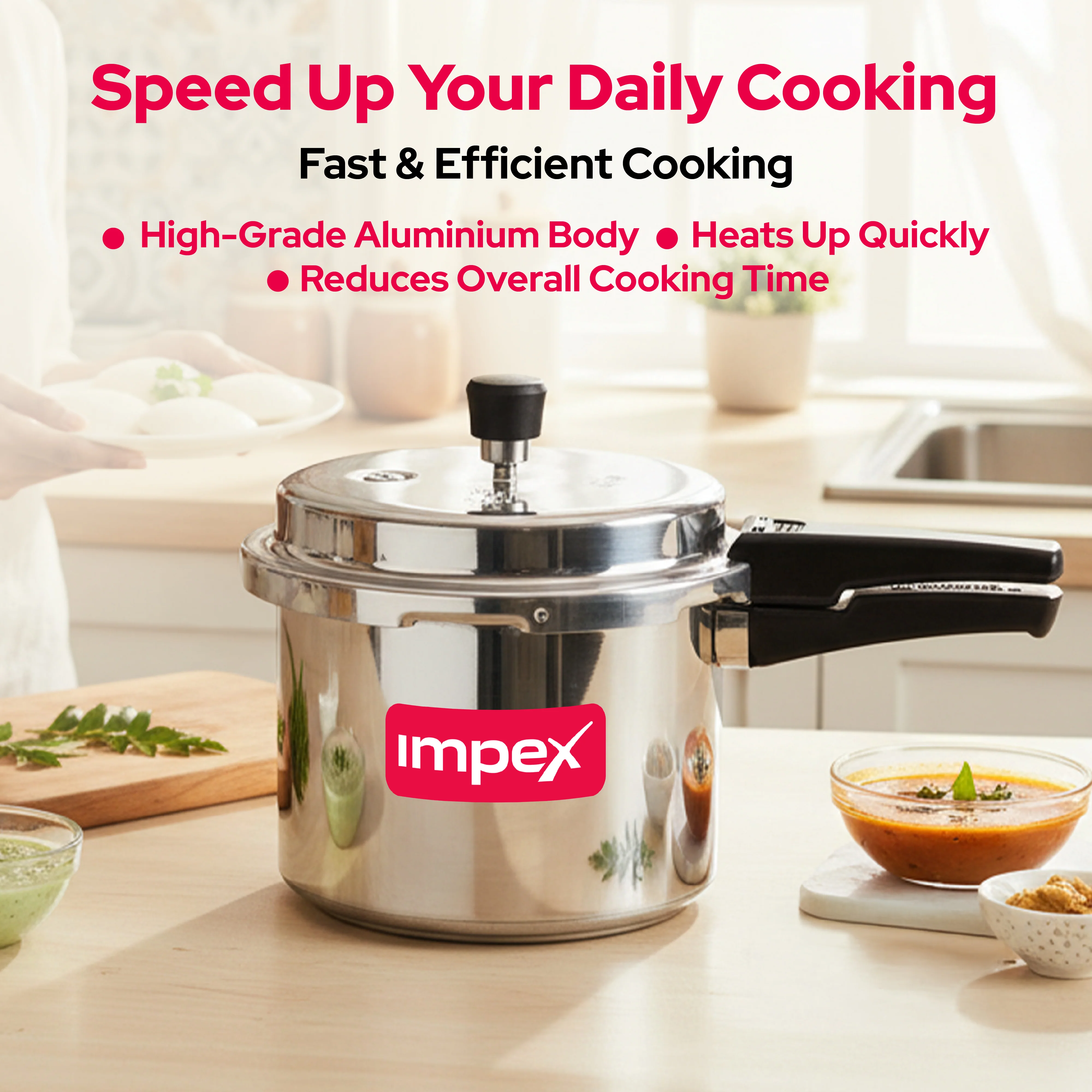 Impex ECO 3 Induction Base Outer Lid Aluminium Pressure Cooker, 3 litres, Silver - Image 4