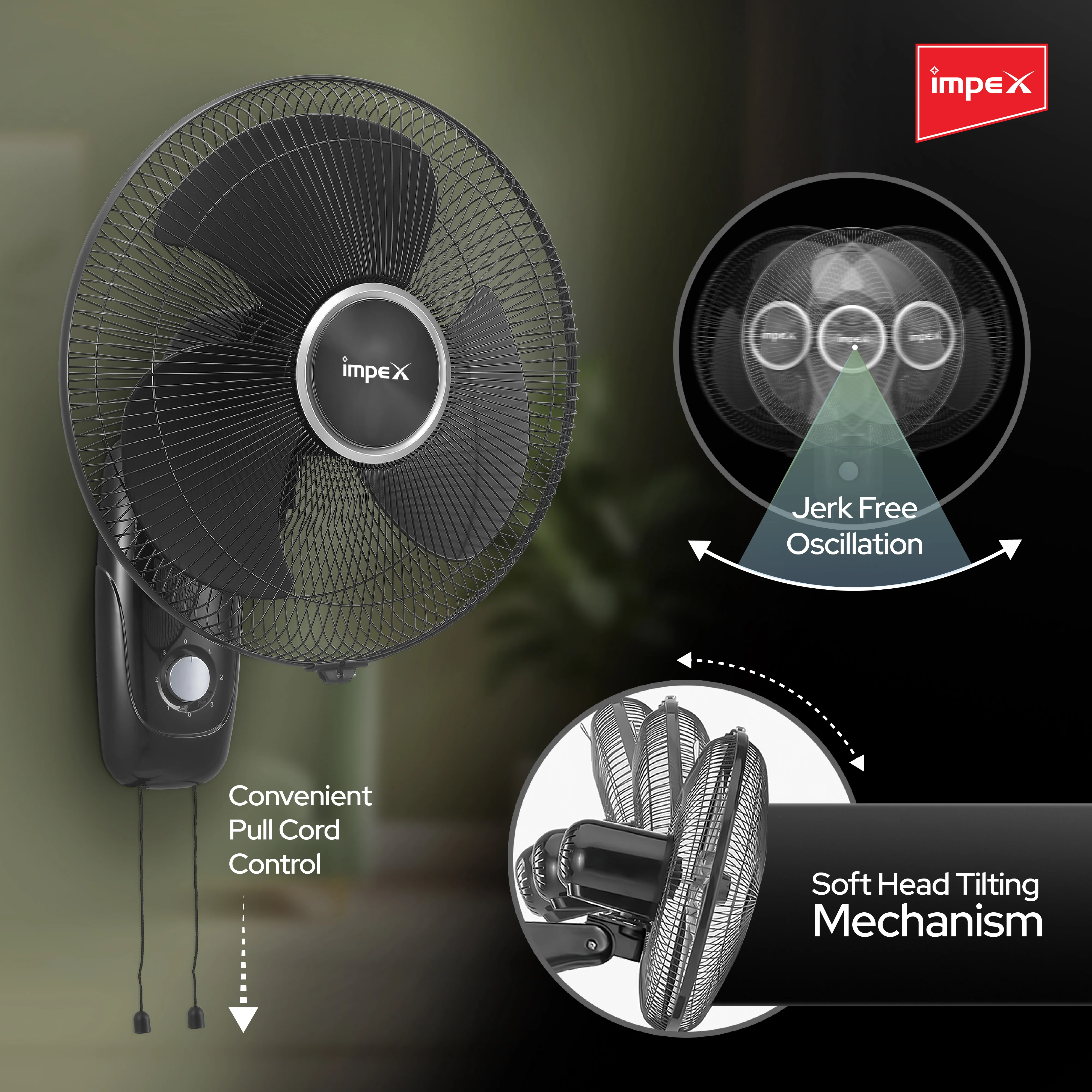 Impex eN Save 29 BLDC Wall Fan with 400mm Sweep, 1400 RPM, 3 Speeds, and 3-Year Warranty (Black) - Image 4