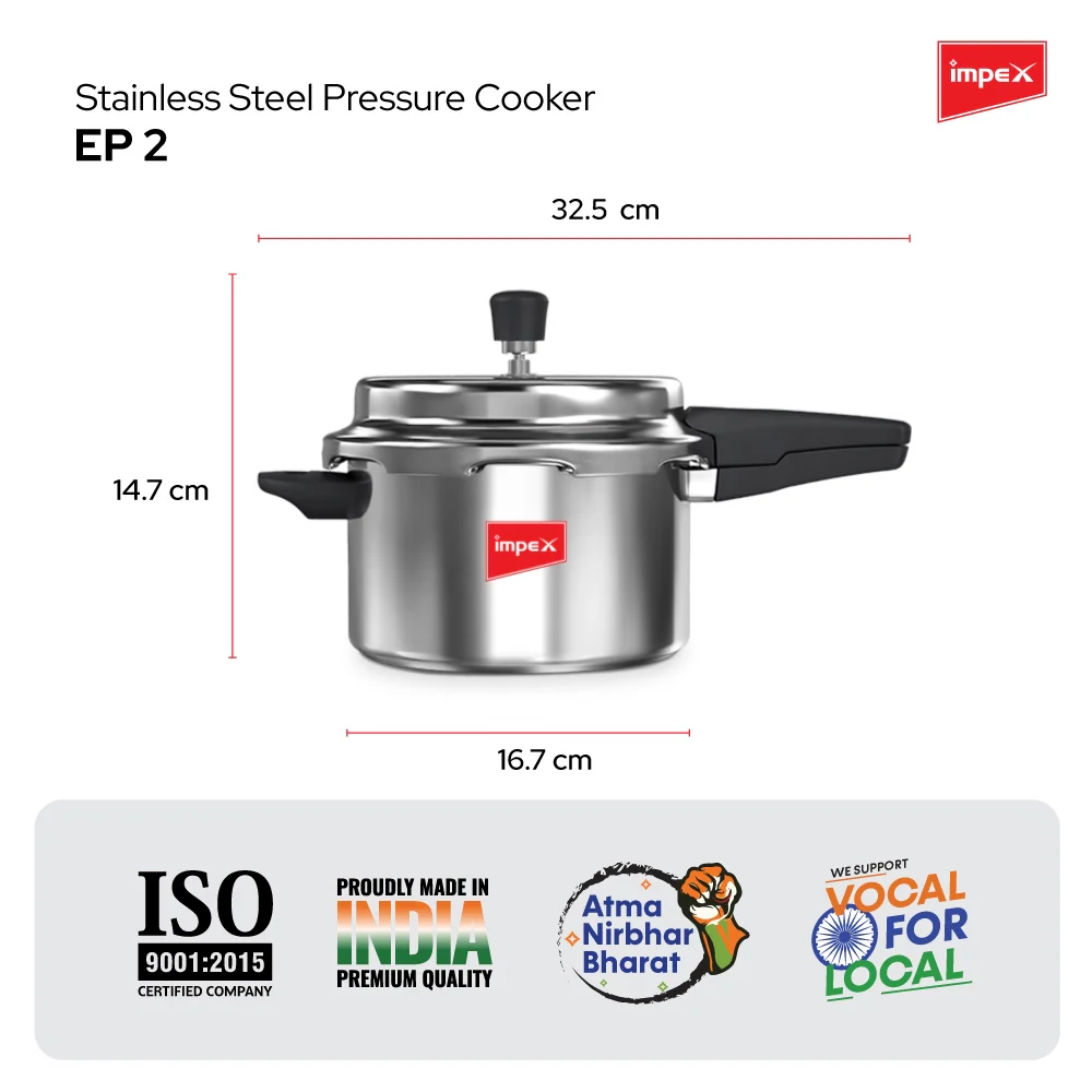 Impex EP Induction Base Stainless Steel Pressure Cooker, 2 litres, Silver - Image 5