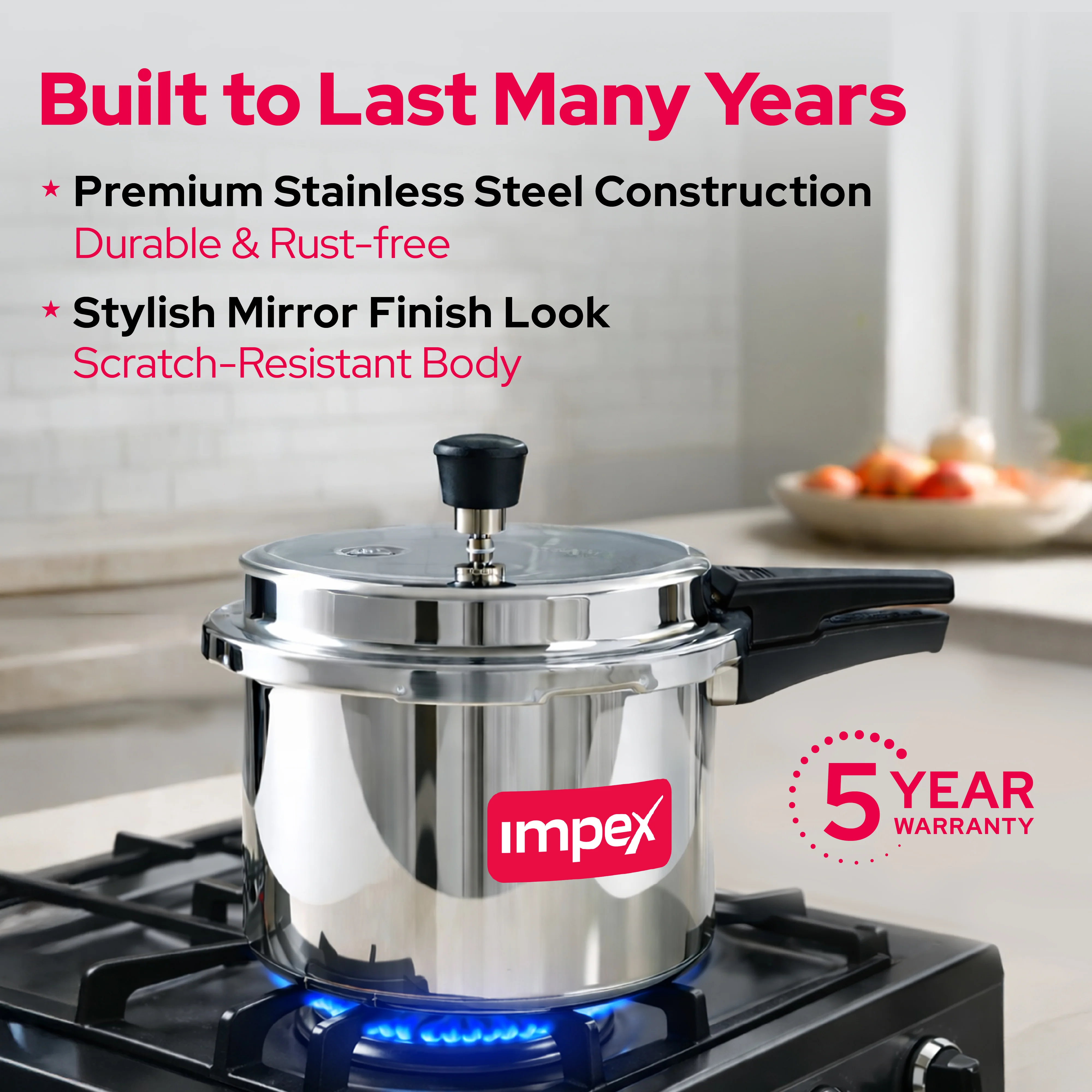 Impex EP3 Induction Base Stainless Steel Pressure Cooker (3 L, Silver) - Image 5