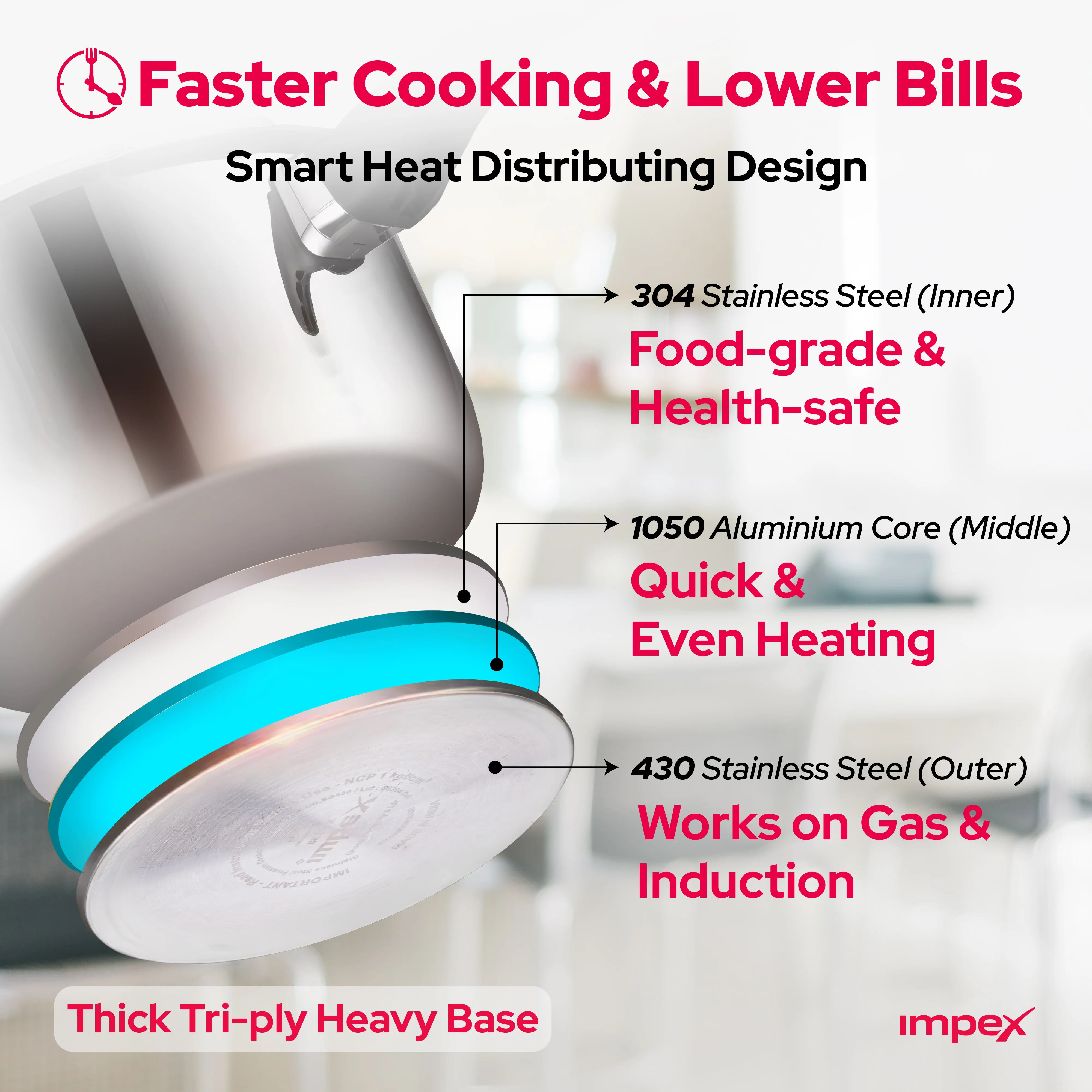 Impex EP5 Induction Base Stainless Steel Pressure Cooker, 5 litres, Silver - Image 6