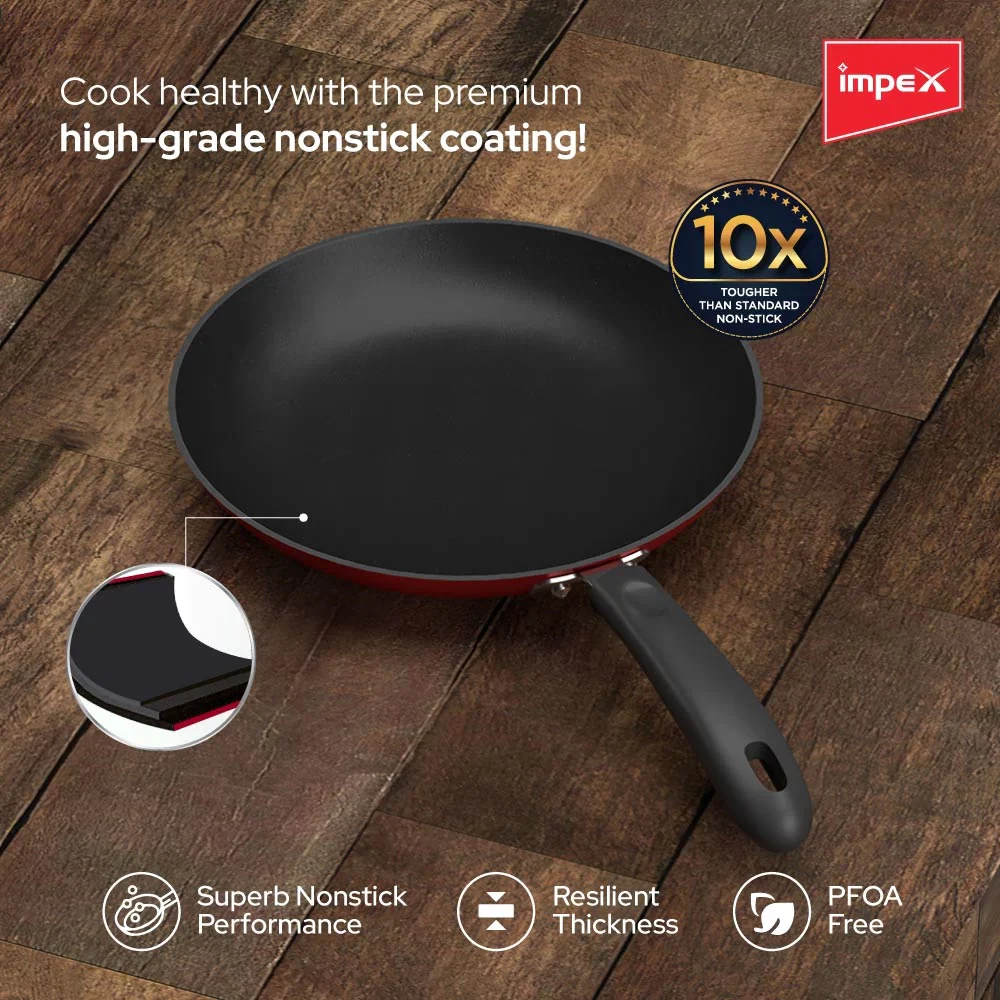 Impex IFP 2442 Induction Based Nonstick Aluminium Fry Pan (24 cm,Maroon) - Image 3