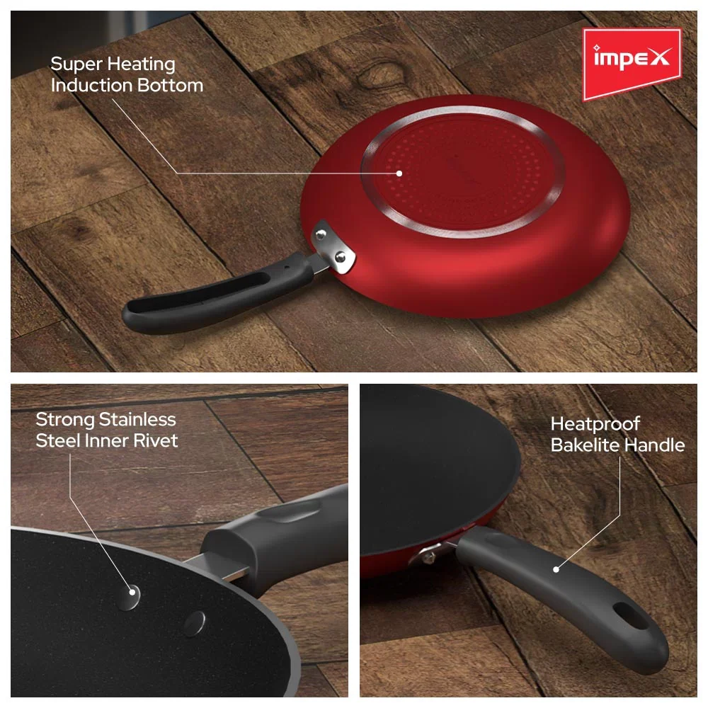 Impex IFP 2442 Induction Based Nonstick Aluminium Fry Pan (24 cm,Maroon) - Image 4
