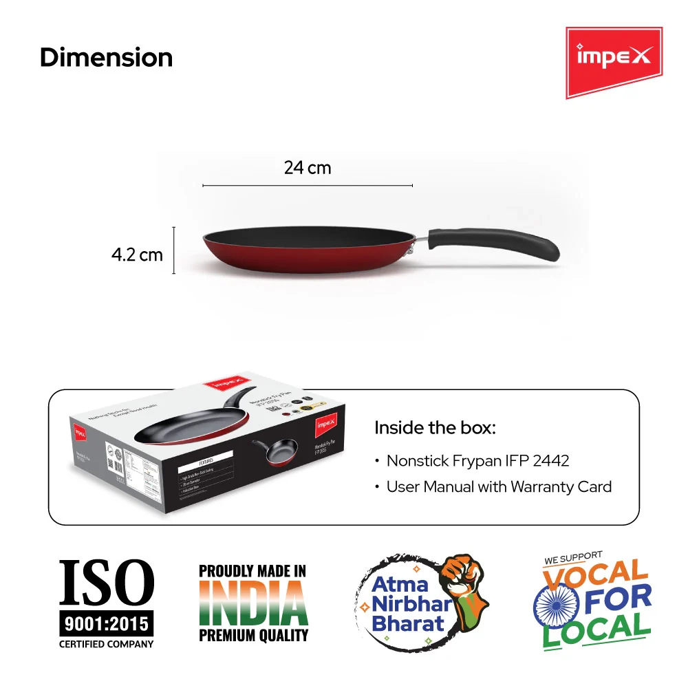 Impex IFP 2442 Induction Based Nonstick Aluminium Fry Pan (24 cm,Maroon) - Image 5