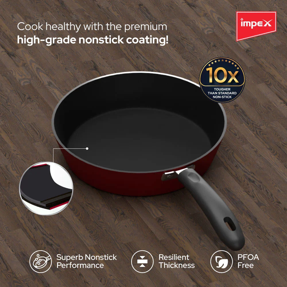 Impex IFP 2655 Premium Induction Based Nonstick Coated Aluminium Fry Pan (26 cm,Maroon) - Image 3