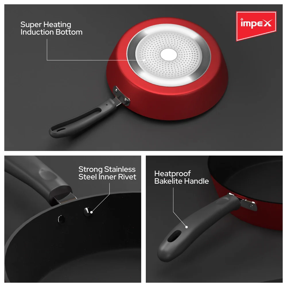 Impex IFP 2655 Premium Induction Based Nonstick Coated Aluminium Fry Pan (26 cm,Maroon) - Image 4