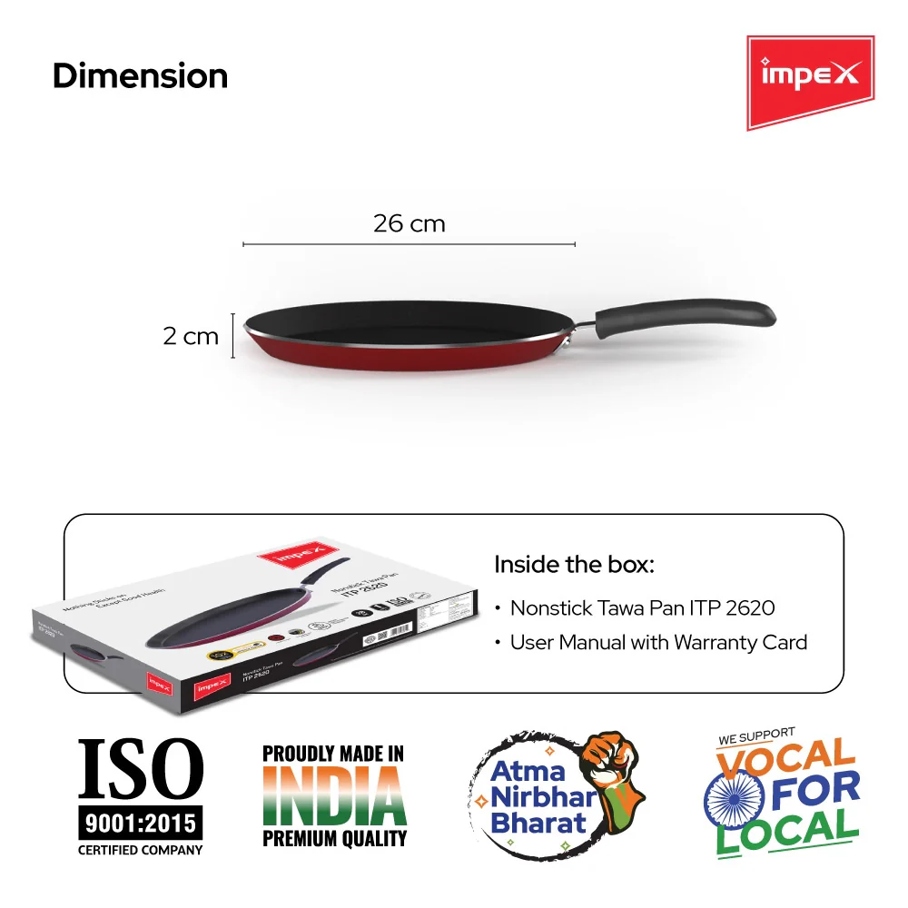 Impex ITP-2620 Induction Base Nonstick Aluminium Pathiri Pan (26 cm, Maroon) - Image 5