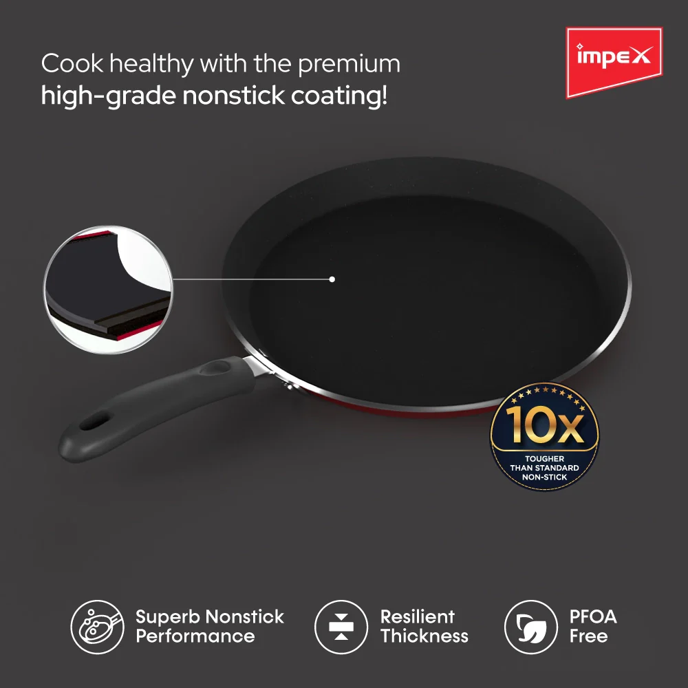 Impex ITP-2820 Induction Base Nonstick Aluminium Tawa Pan (28 cm,Maroon) - Image 3