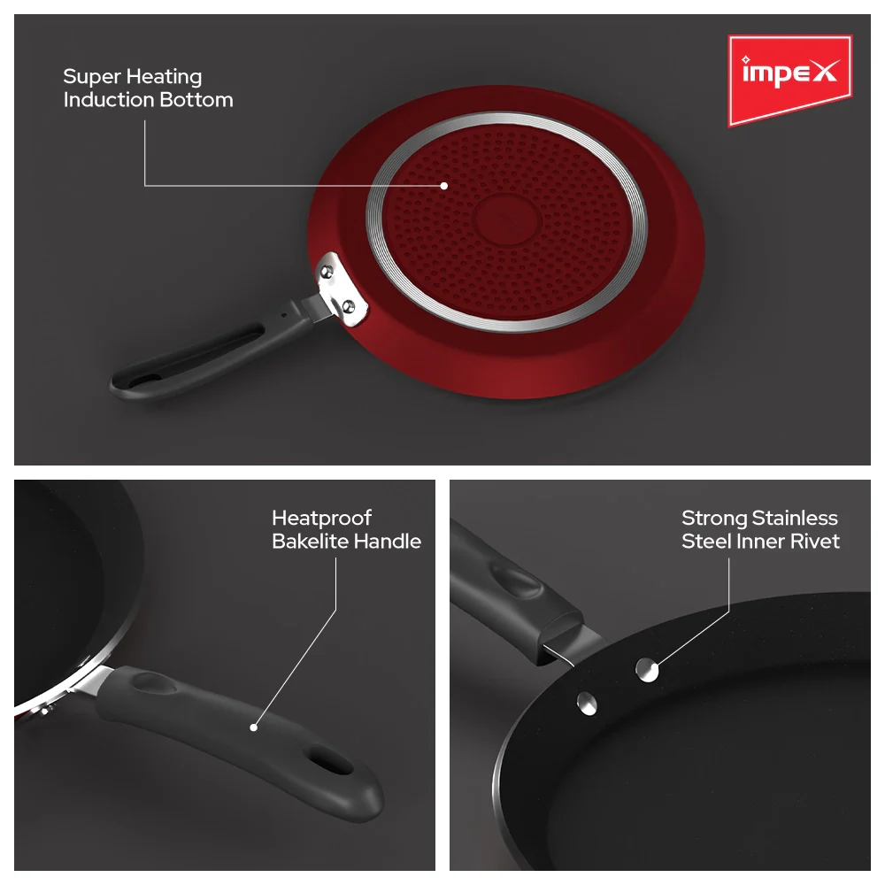 Impex ITP-2820 Induction Base Nonstick Aluminium Tawa Pan (28 cm,Maroon) - Image 4