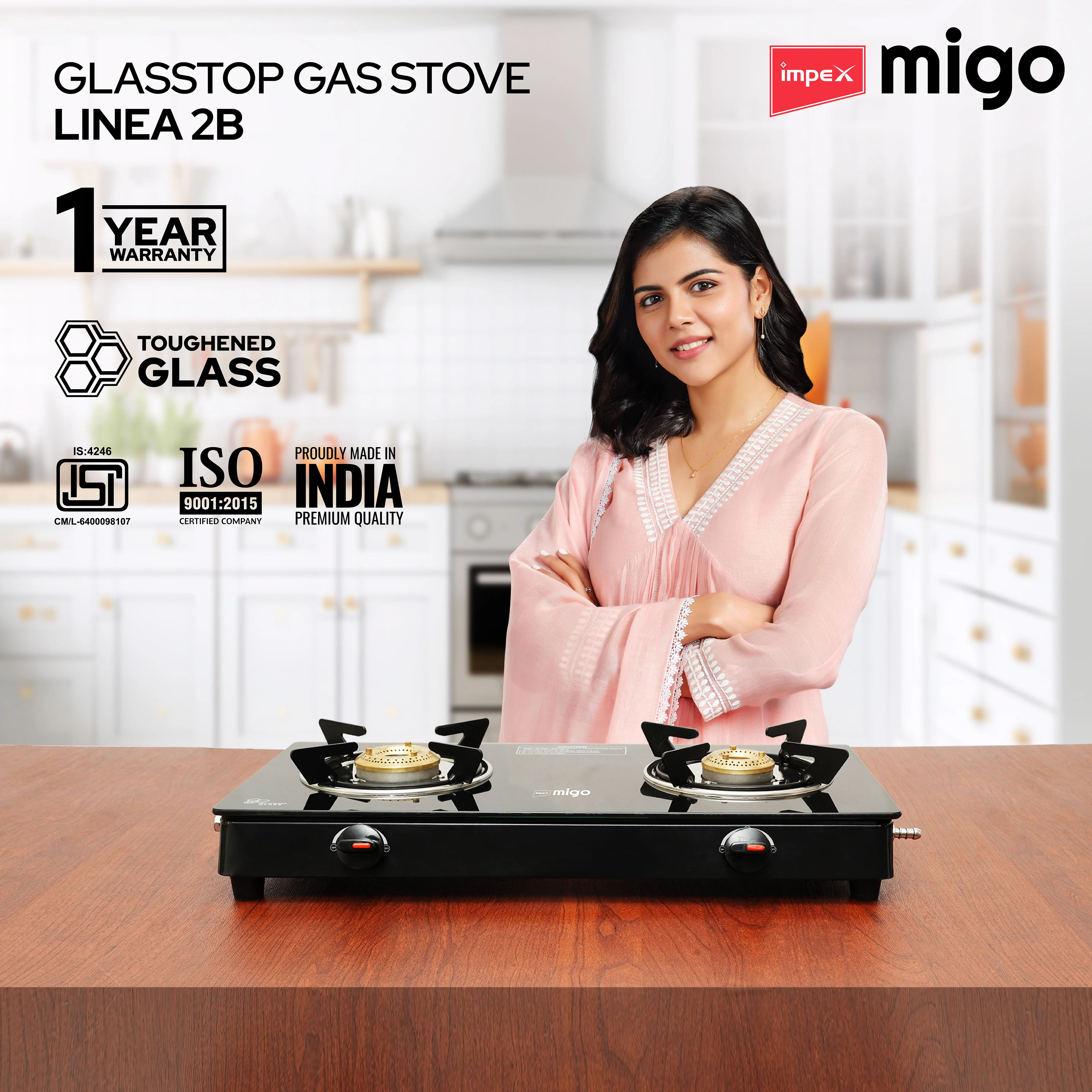 IMPEX Migo 2 Burner Glass top Gas Stove Linea 2B, 6mm Toughened Glass top, 1 Year Warranty - Image 11
