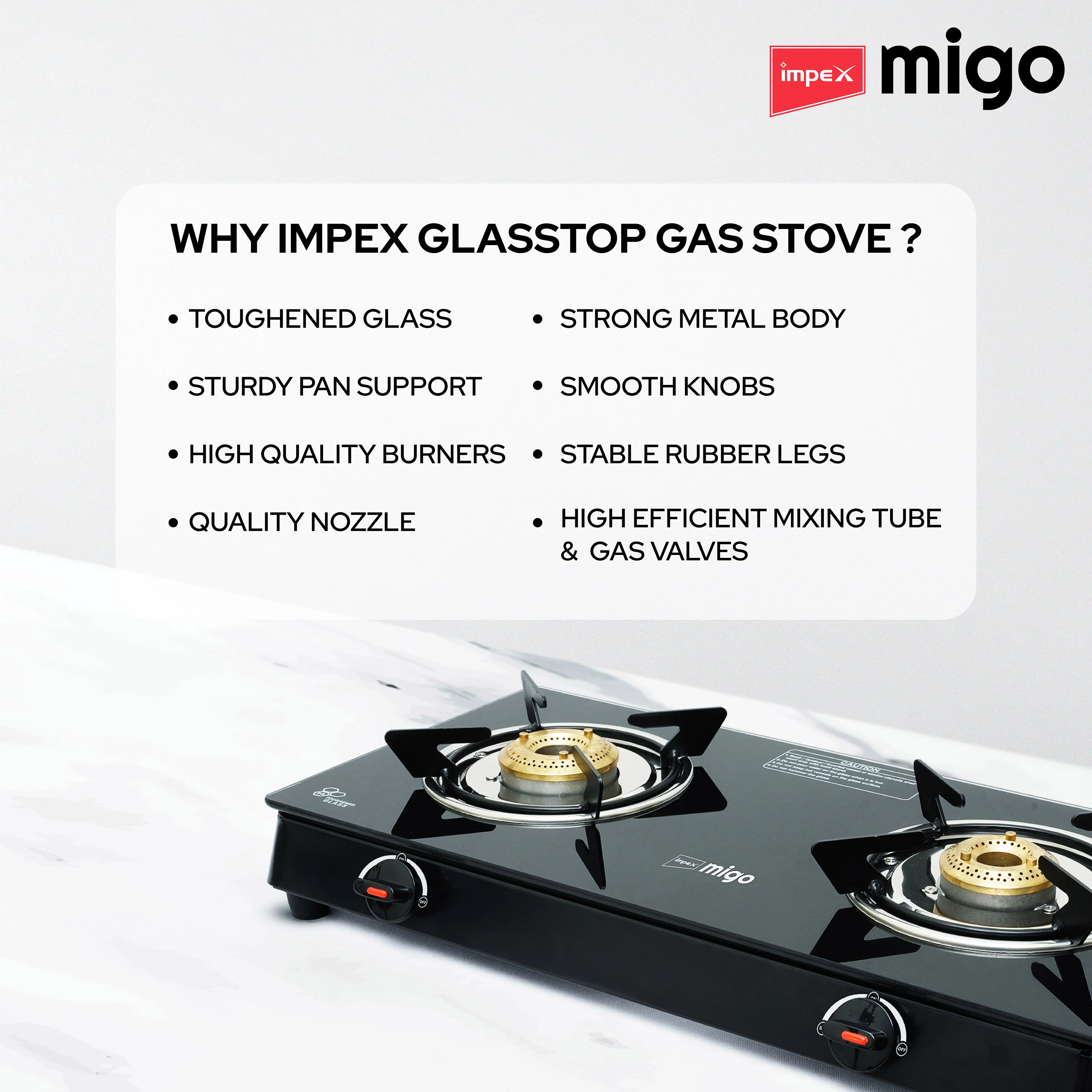 IMPEX Migo 2 Burner Glass top Gas Stove Linea 2B, 6mm Toughened Glass top, 1 Year Warranty - Image 12