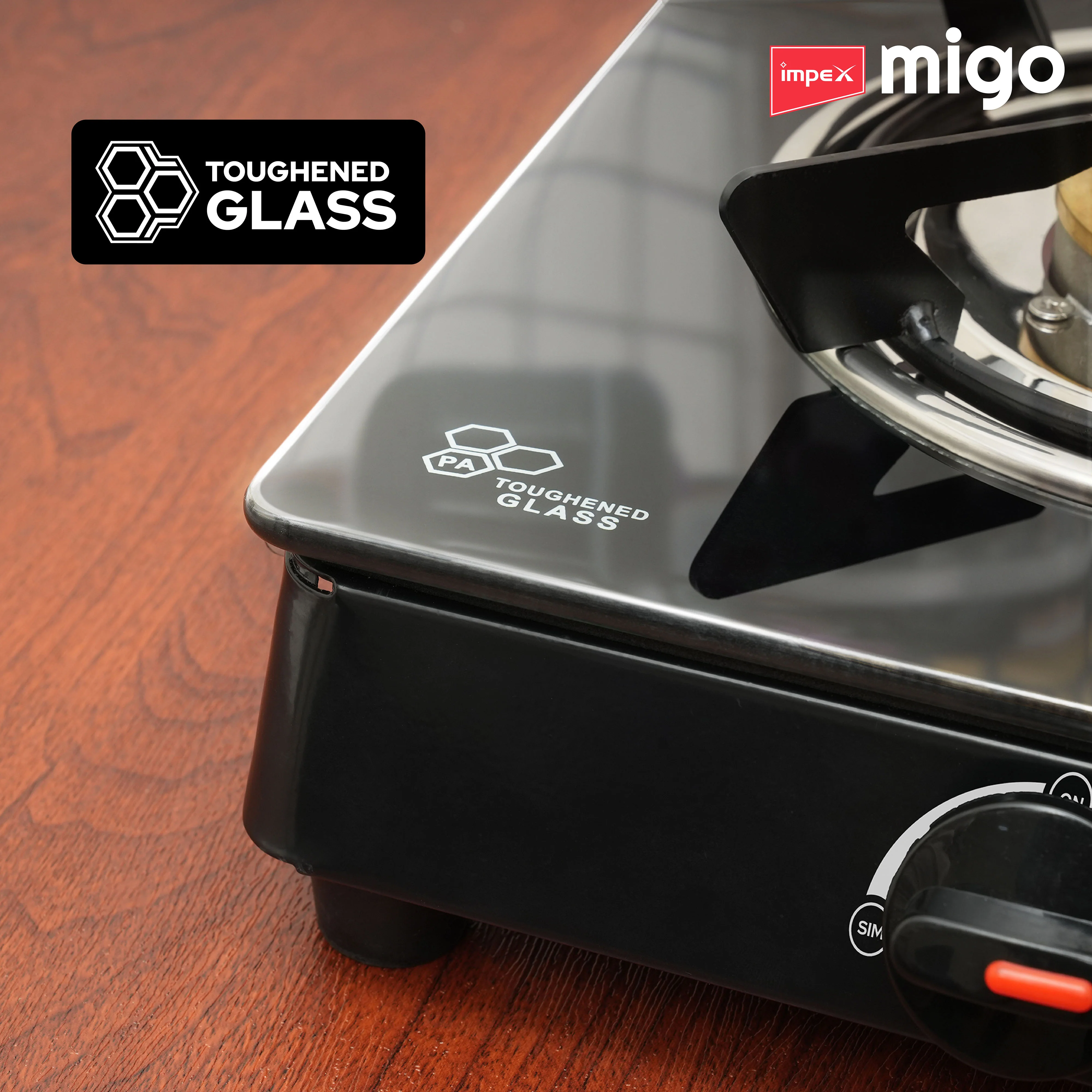 IMPEX Migo 2 Burner Glass top Gas Stove Linea 2B, 6mm Toughened Glass top, 1 Year Warranty - Image 4