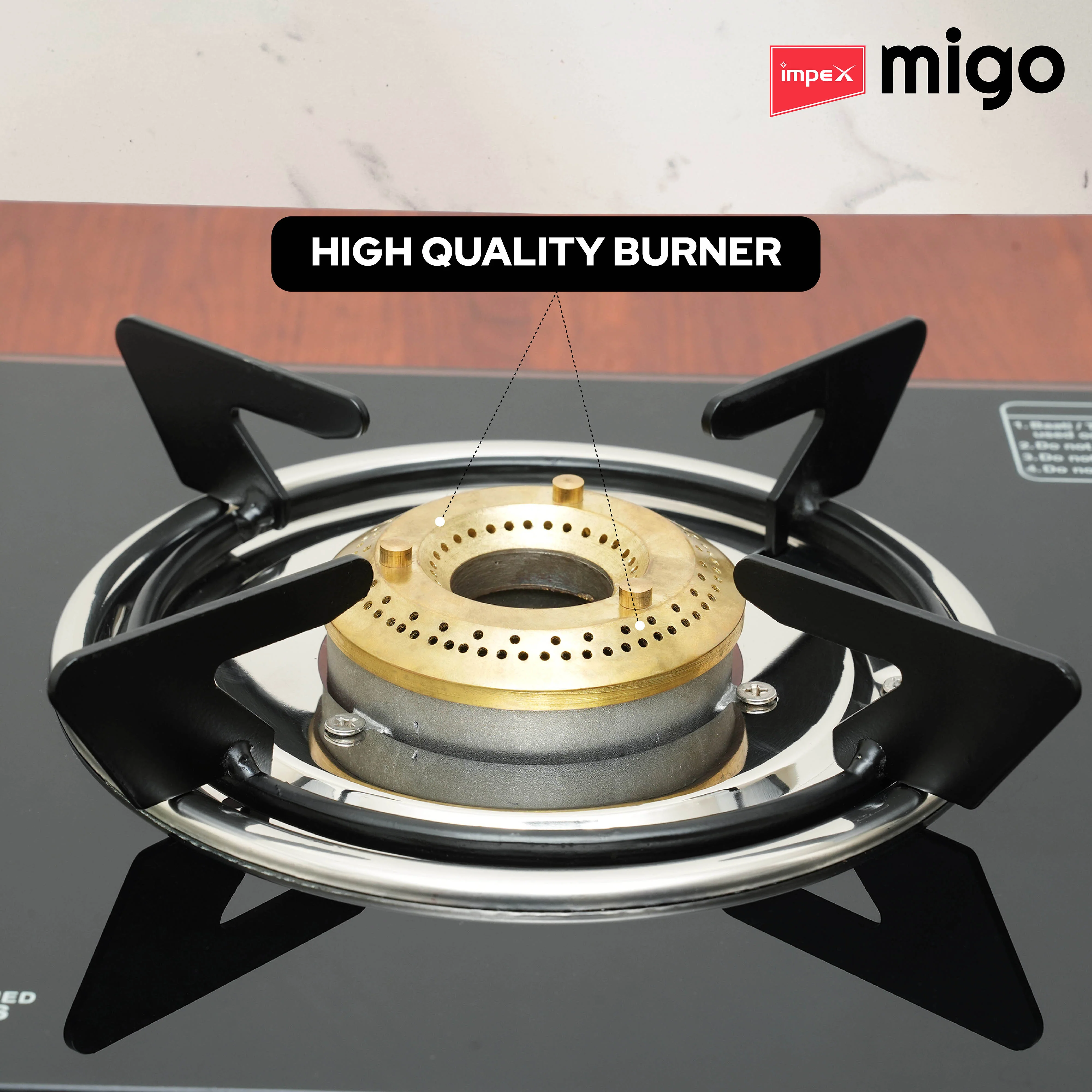 IMPEX Migo 2 Burner Glass top Gas Stove Linea 2B, 6mm Toughened Glass top, 1 Year Warranty - Image 6
