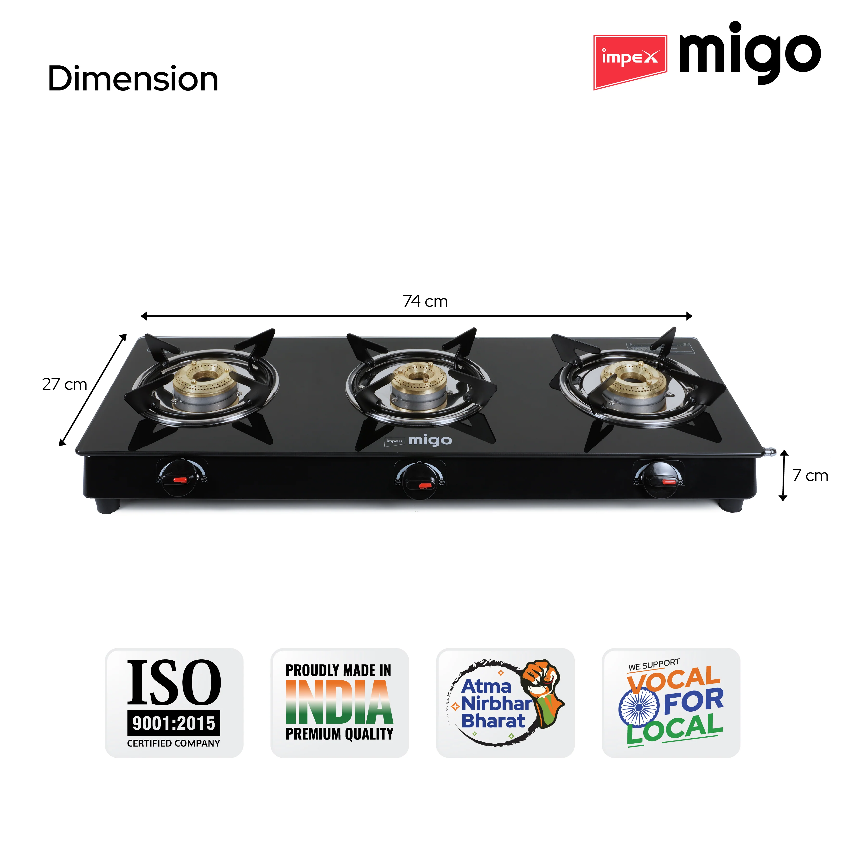 Impex Migo 3 Burner Gas Stove 6 mm Toughened Glass Top LINEA 3B, 1 Year Warranty (Black) - Image 12