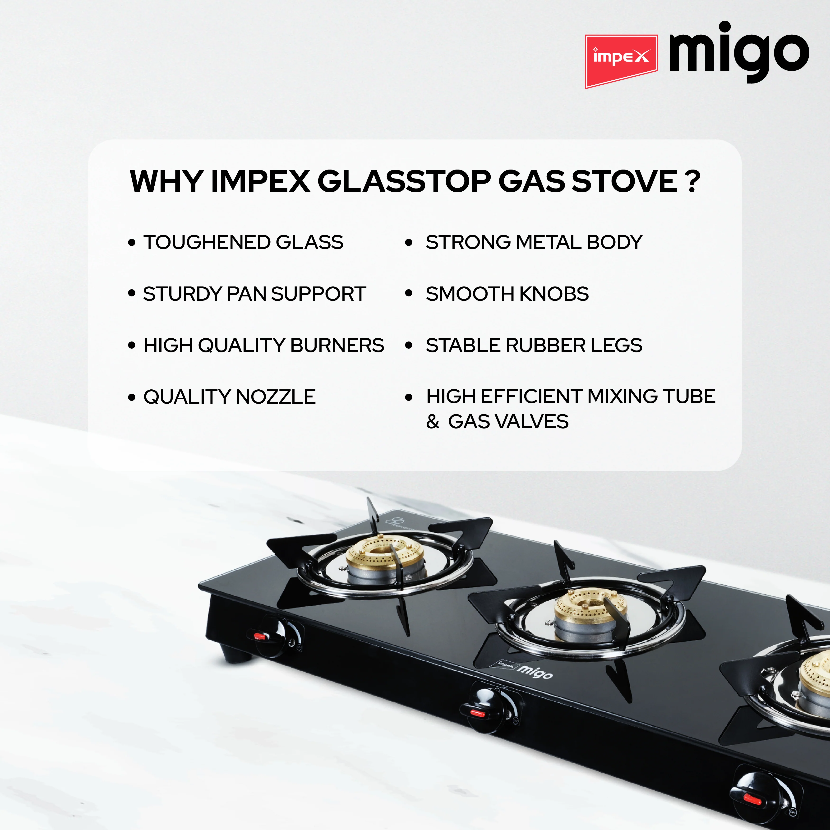 Impex Migo 3 Burner Gas Stove 6 mm Toughened Glass Top LINEA 3B, 1 Year Warranty (Black) - Image 13