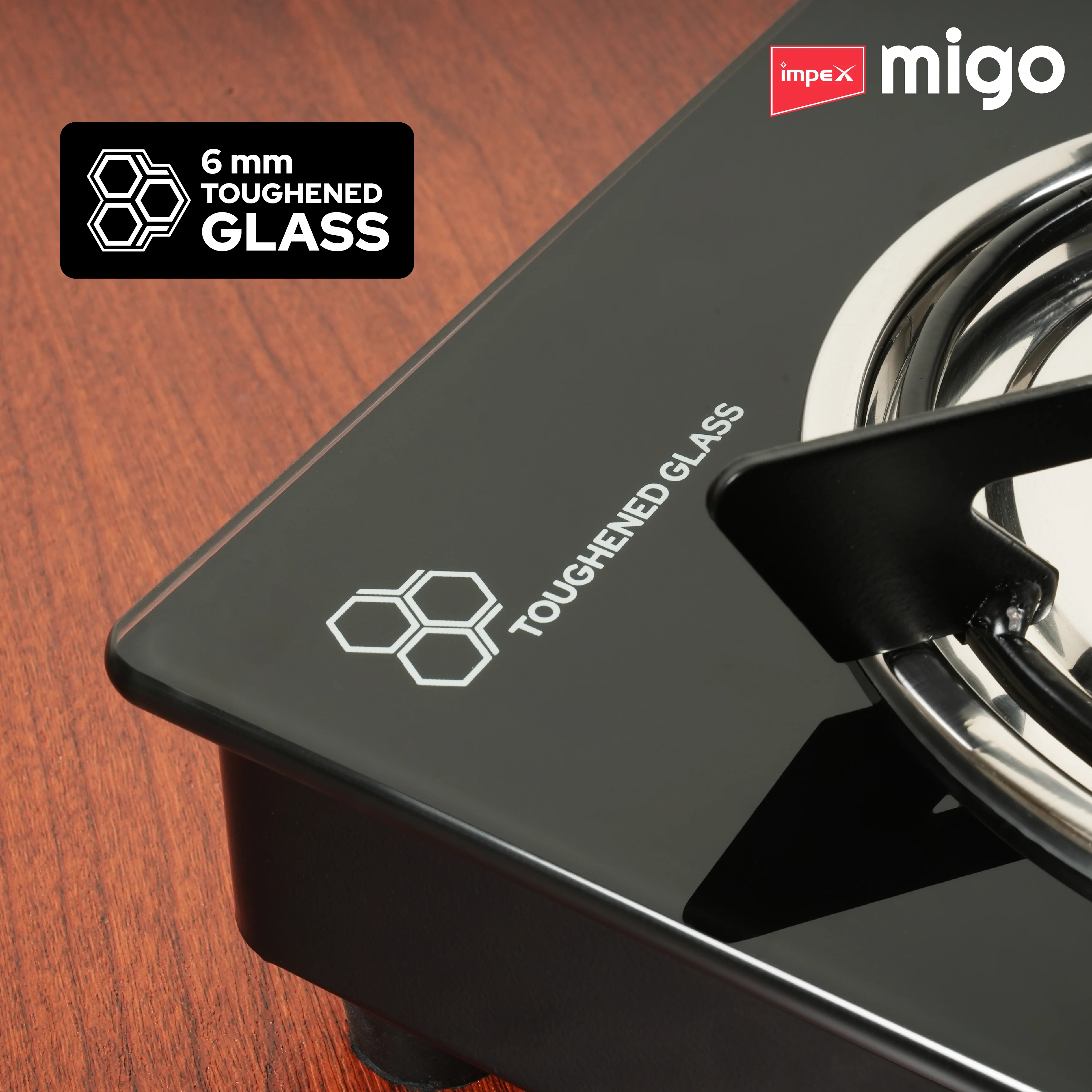 Impex Migo 3 Burner Gas Stove 6 mm Toughened Glass Top LINEA 3B, 1 Year Warranty (Black) - Image 4